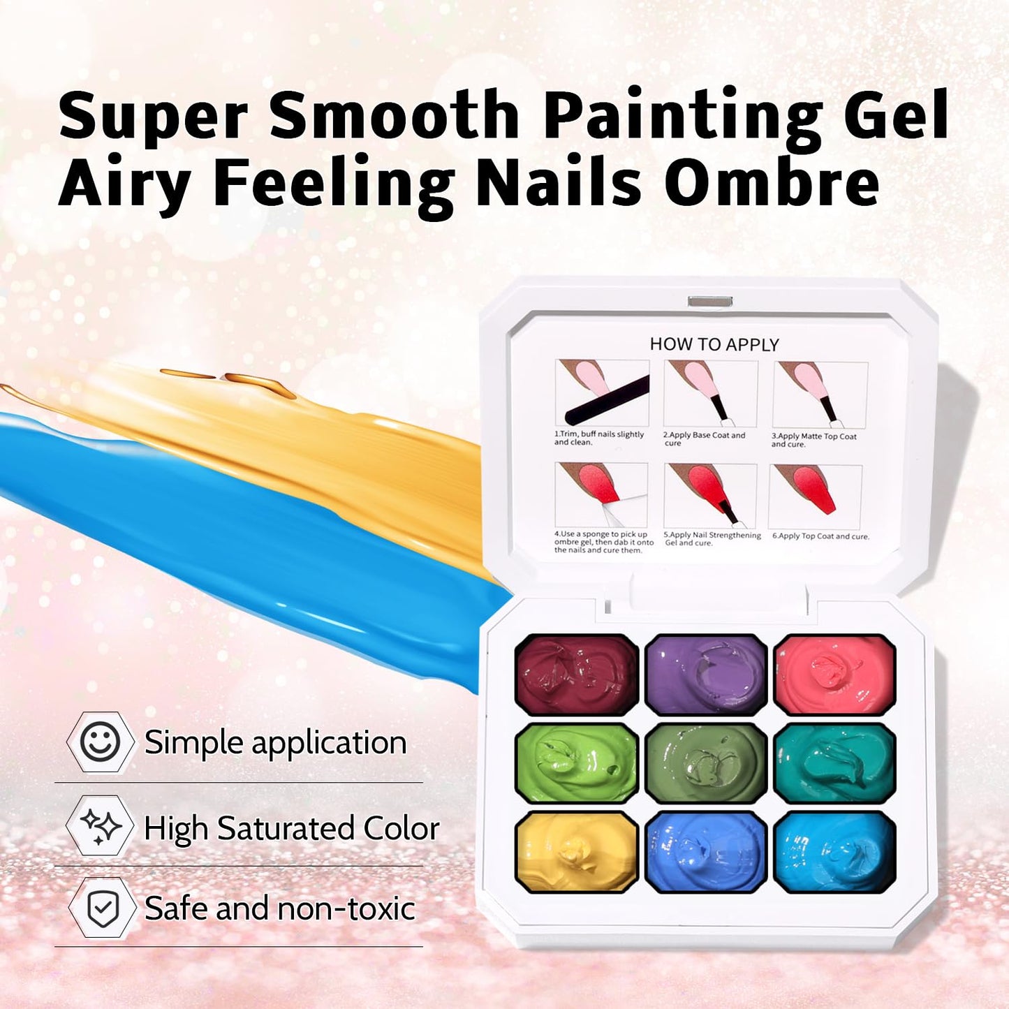Sponge Pat Paint Nail Gel, 9 Colors Ombre Nails Gradient Gel Nail Blush Blooming Aura Nails Drawing Stripper Floral Painting Nail Art, No Wipe, UV/LED Curing (9 Colors J)