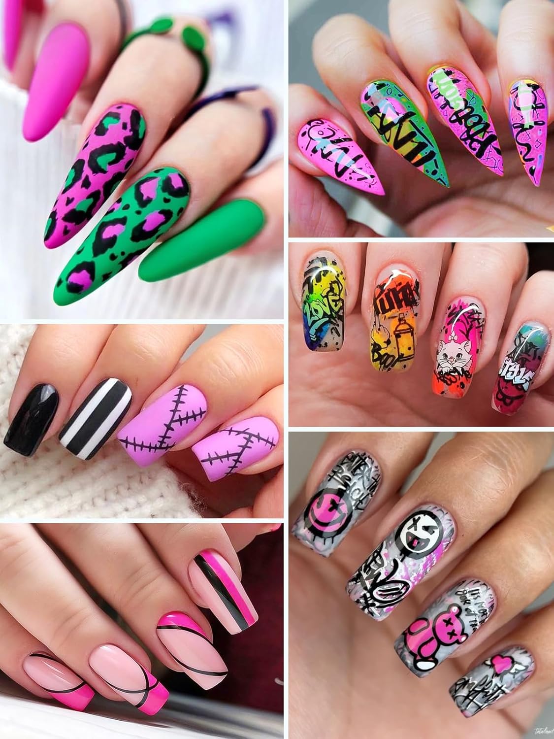 EBANKU Nail Art Pens Set, 6 Colors 0.7MM Nail Polish Pens Quick-Drying Nail Art Acrylic Paint Pen Point Dotting Liner Pen Nail Drawing Painting Manicure Tools for 3D Salon Home