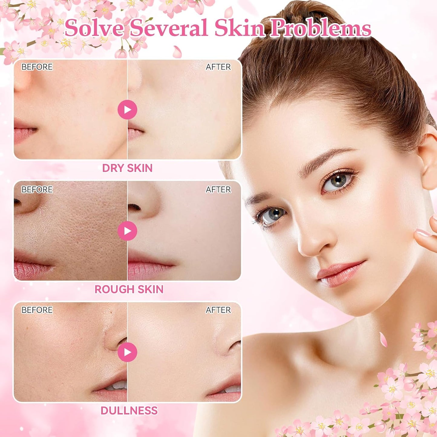 Skin Care Set, Cherry Blossom Skin Care Sets & Kits, Skin Care for Teenage Girls Gift Set with Cleanser, Toner, Serum, Eye Cream, Facial Cream, Facial Skin Care Sets & Kits for Teenage Girls Women