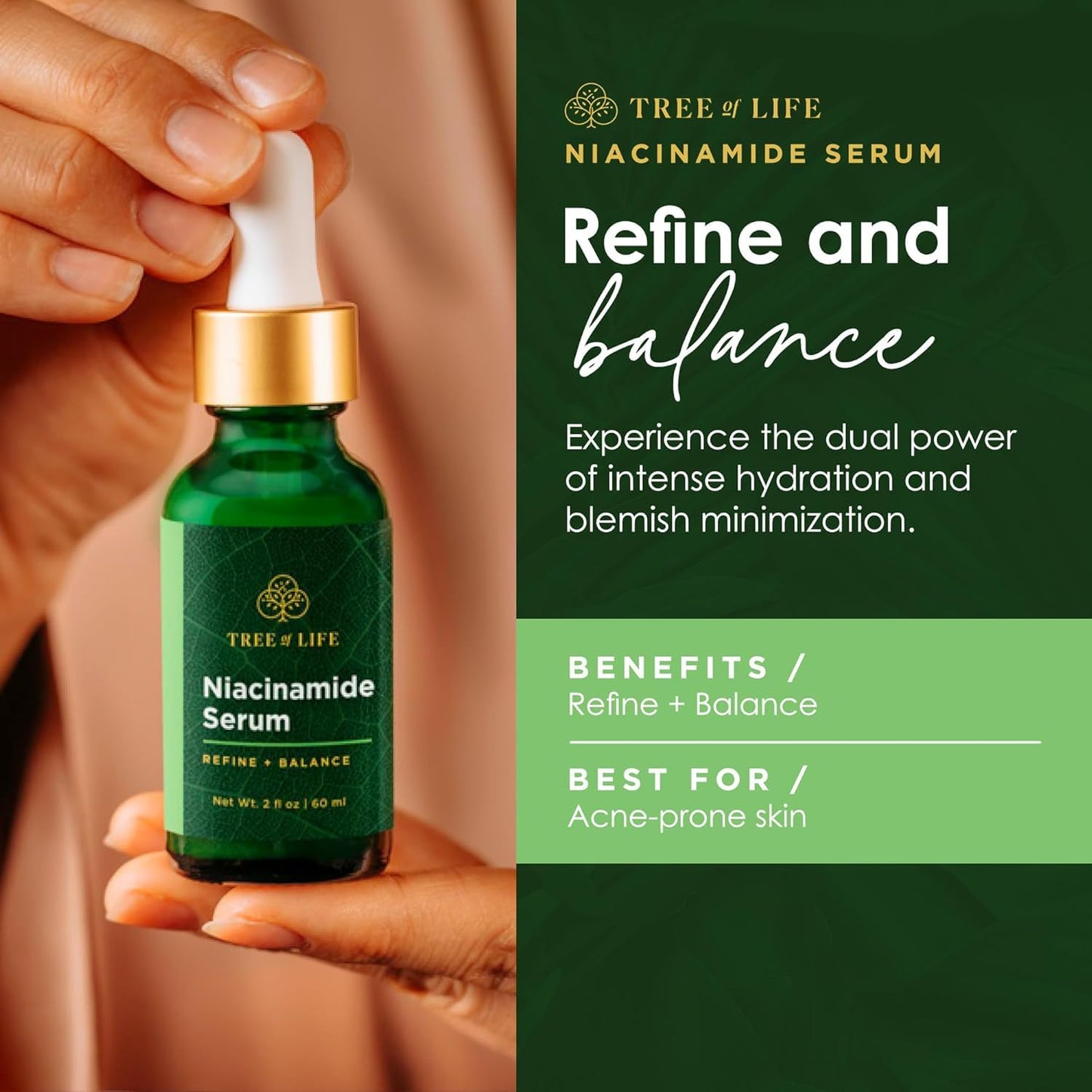 Tree of Life Beauty Niacinamide Vitamin B3 Serum, Hydrating Face Oil for Dark and Age Spots, Tightens Pores, Facial Serums for Sensitive Skin Care with Hyaluronic Acid and Vitamin E, 2 Fl Oz