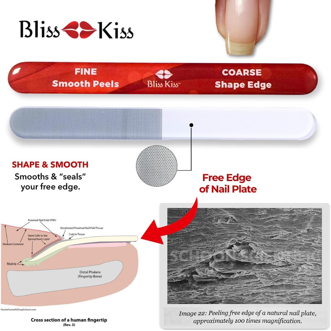 Bliss Kiss Nano Glass Nail Files & Buffer for Weak, Brittle, Peeling Nails for Women for Natural Nails with Case