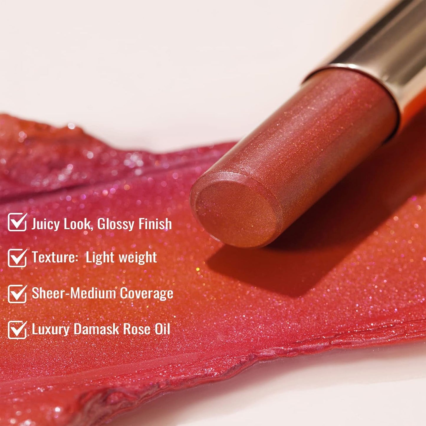 Oulac Moisture Shine Bright Red Lipstick - 2 in 1 Shimmer Lipstick & Lip Balm, Juicy & Glossy Finish, Long Lasting Hydrating, Smooth for Dry, Cracked and Chapped Lips, Vegan 2.2g/0.07oz (S01)