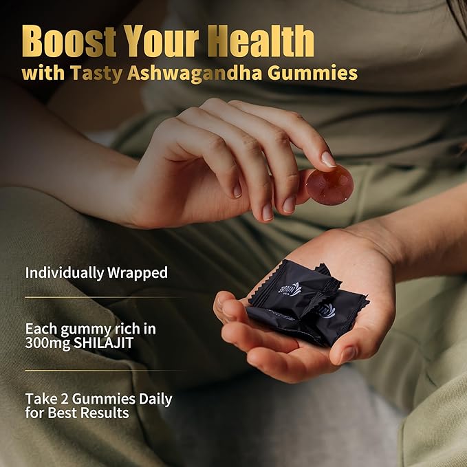 Ashwagandha Gummies with Shilajit 300mg for Women & Men, Zero Sugar ashwagandha Supplements with Maca Root Powder | Organic ashwagandha Extra Strength for Boost Energy 60 Gummies