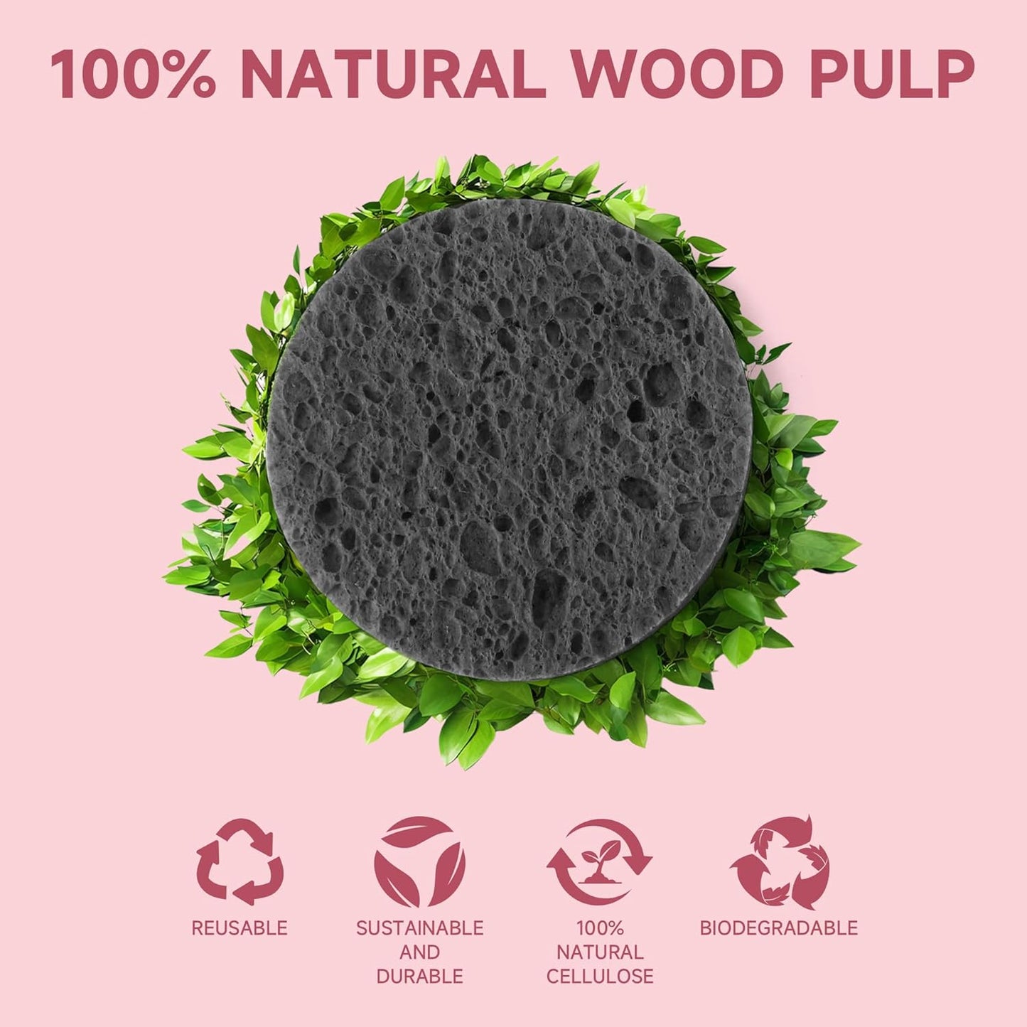 100 Count Compressed Facial Sponges 100% Natural Cellulose Eco-Friendly Makeup Sponges for Gentle Cleansing, Exfoliating & Stubborn Makeup Removal Travel for Women (Round Black)