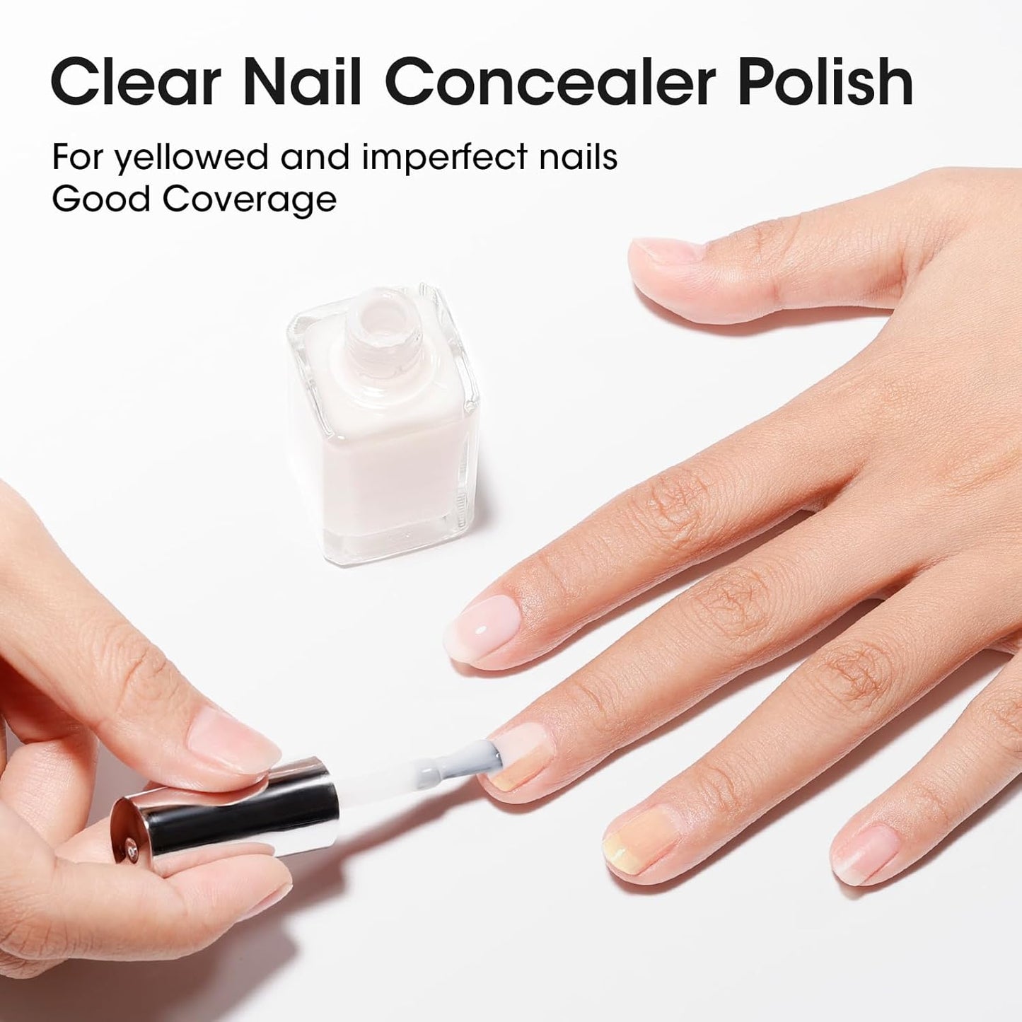 Gellen 4-In-1 Illuminating Nail Concealer Base Coat Polish Milky White, Nail Strengthener Ridge Filler For Nails, Sheer Nail Polish Smooth Strengthen Natural Nails, Quick Air Dry, Hema Free, Non-toxic