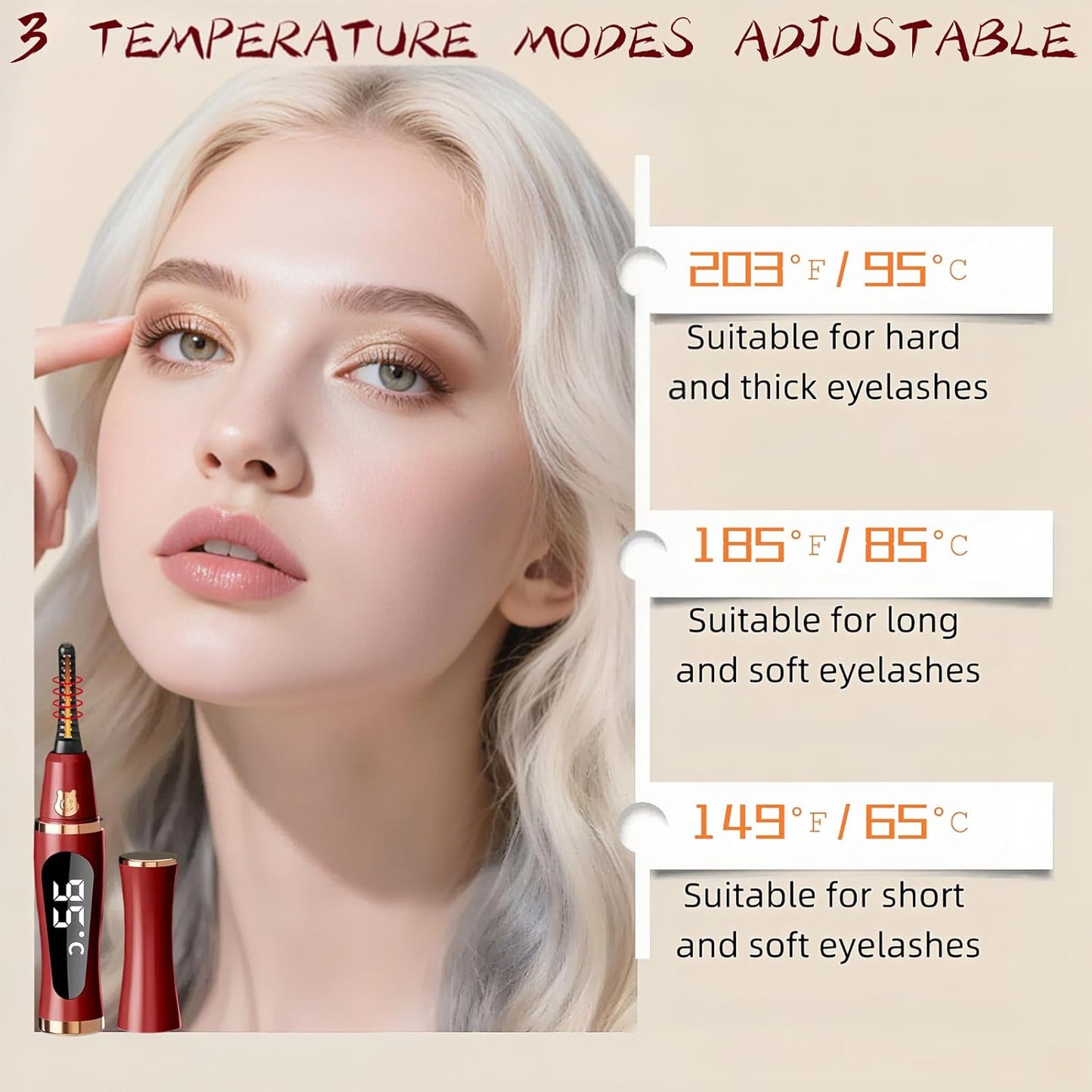 2025 Upgraded Heated Eyelash Curler – Fast 5s Heat-Up, USB Rechargeable Electric Eyelash Curler, 3 Temperature Modes, LED Display, Anti-Burn, 24H Long-Lasting Curl, Perfect Gift for Women (Red)