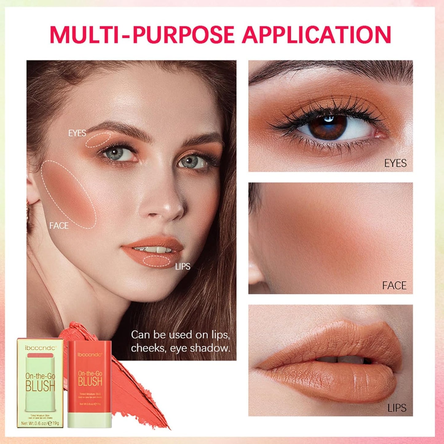 Cream Coral Orange Blush Stick,Multi-Use Makeup Milk Blush Stick,Long Lasting Natural Blush Makeup 2-in-1 Cheek and Lip Tint,Waterproof Vegan Tinted Moisturizer Matte Blush Stick for Cheeks and Lip