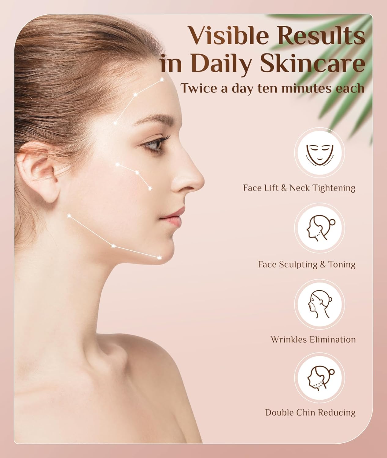 7 Color Galvanic Machines - Red Light Therapy for Face and Neck, Face Massager Tool for Wrinkles, Double Chin, Vibrating Facial Massager with Thermals, Pink