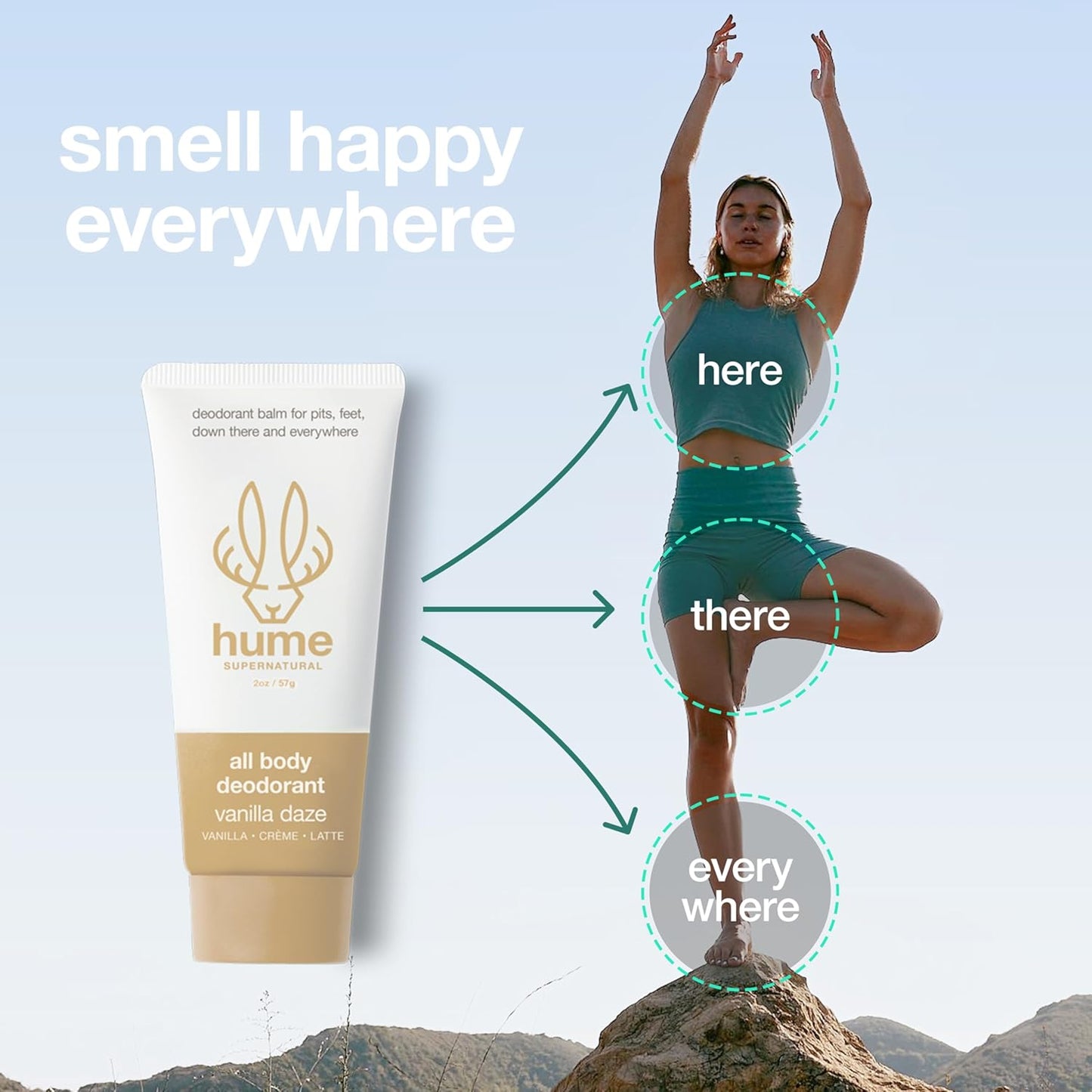 Hume Supernatural Invisible Whole Body Deodorant Balm - Full Body Protection - Aluminum Free, No Baking Soda - Anti-Chafing Odor Control - Clinically Tested on Sensitive Skin (Vanilla Daze, 1-Pack)