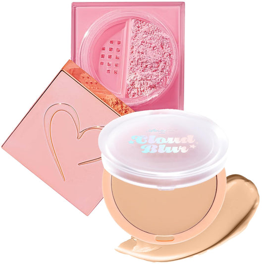 Beauty Bundle Beauty Creations Pink Cloud Pink Loose Setting Powder & Amorus Cloud Blur Matte Balm Foundation, Minimizes Pores, Matte Finish 14HR Shine Control (Light Umber)