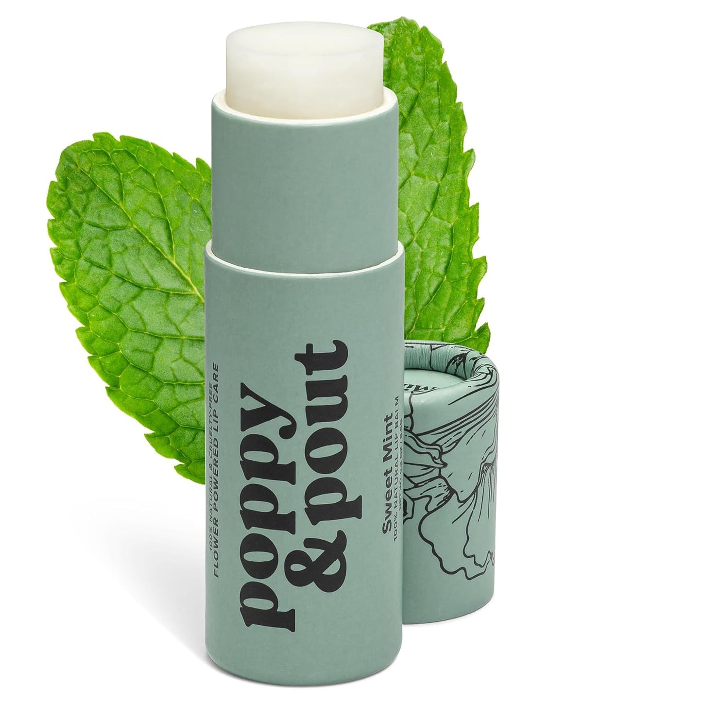 Poppy & Pout Sweet Mint A Jumbo Lip Balm | All Natural Lip Balms & Moisturizers | Hydrates with Beeswax, Vitamin E, Organic Coconut Oil | Cruelty-Free | Lip Balm in Recyclable Cardboard Tube
