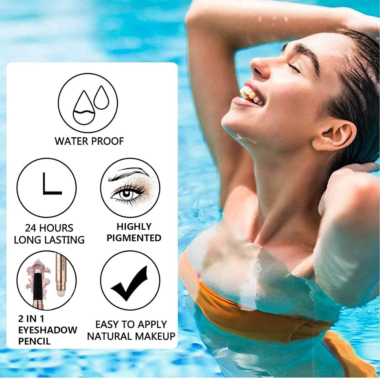 Dark Brown Eyeshadow Stick Makeup, Highlighter Matte Cream Eye Shadow Pencil, Waterproof Hypoallergenic Long Lasting Crayon, Glitter Primer Palette Shimmer Eyeliner Pen