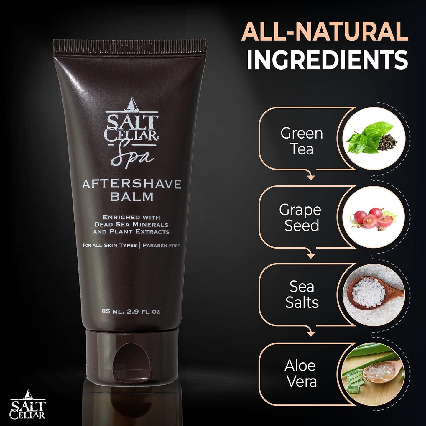 Salt Cellar Dead Sea Aftershave Balm – All Natural Men’s After Shave Balm Enriched with Dead Sea Minerals – Soothes Razor Burns and Leaves Skin Smooth, Supple and Well Protected – Paraben Free