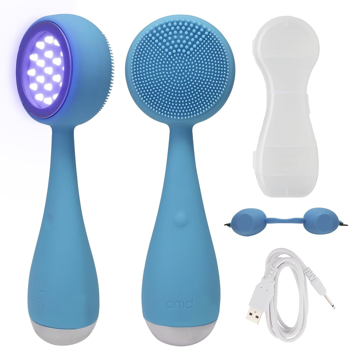 PMD Beauty Facial Cleansing Brush - Smart Silicone Brush with Blue Light Treatment - SonicGlow Vibration - Waterproof Device for Acne