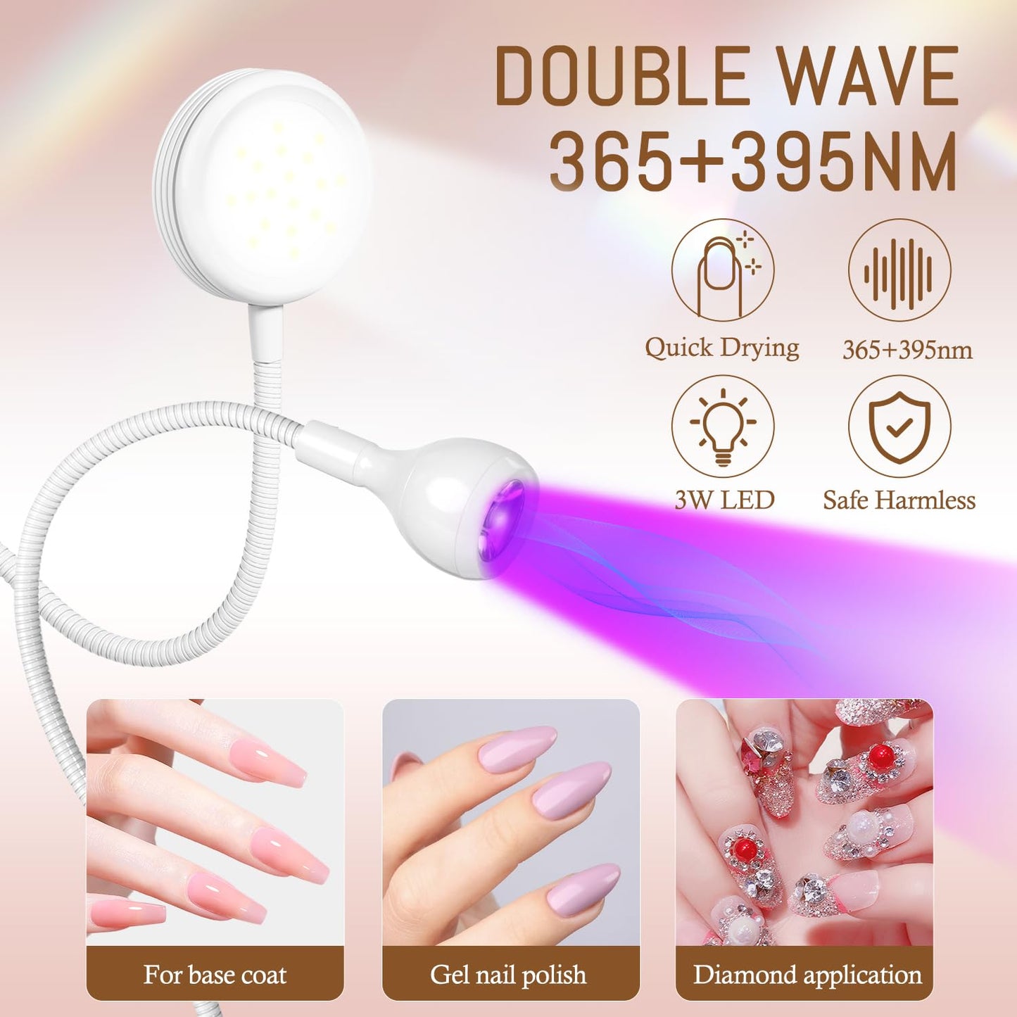 AORAEM LED Nail Lamp Double-Headed UV LED Light Quicky-Dry Duck Neck UV Lamp Dryer Curing Light with Portable Gooseneck and Clamp Flash Cure U V Light for Gel Nails Professional Home DIY Salon White