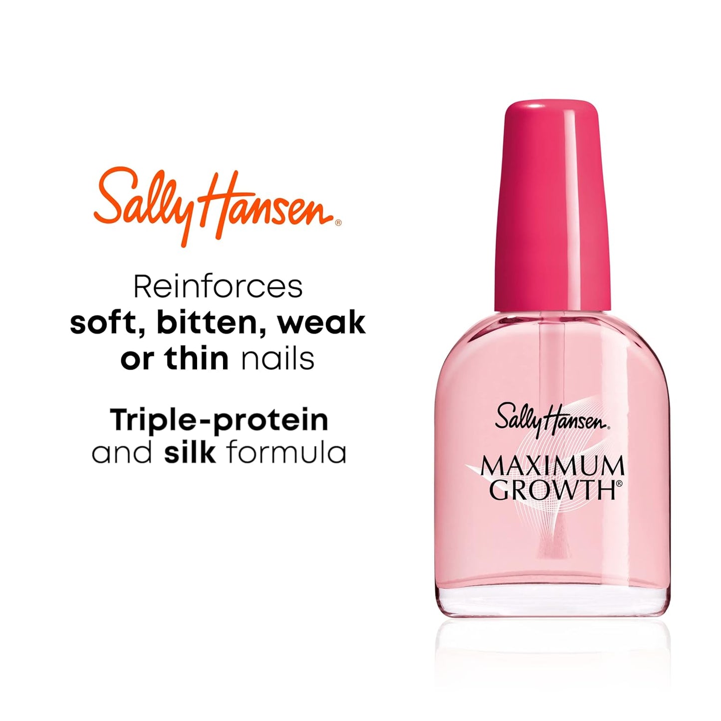 Sally Hansen Maximum Growth®, Nail Strengthener, Base Coat, Nail Protectant, Triple Protein and Silk Formula