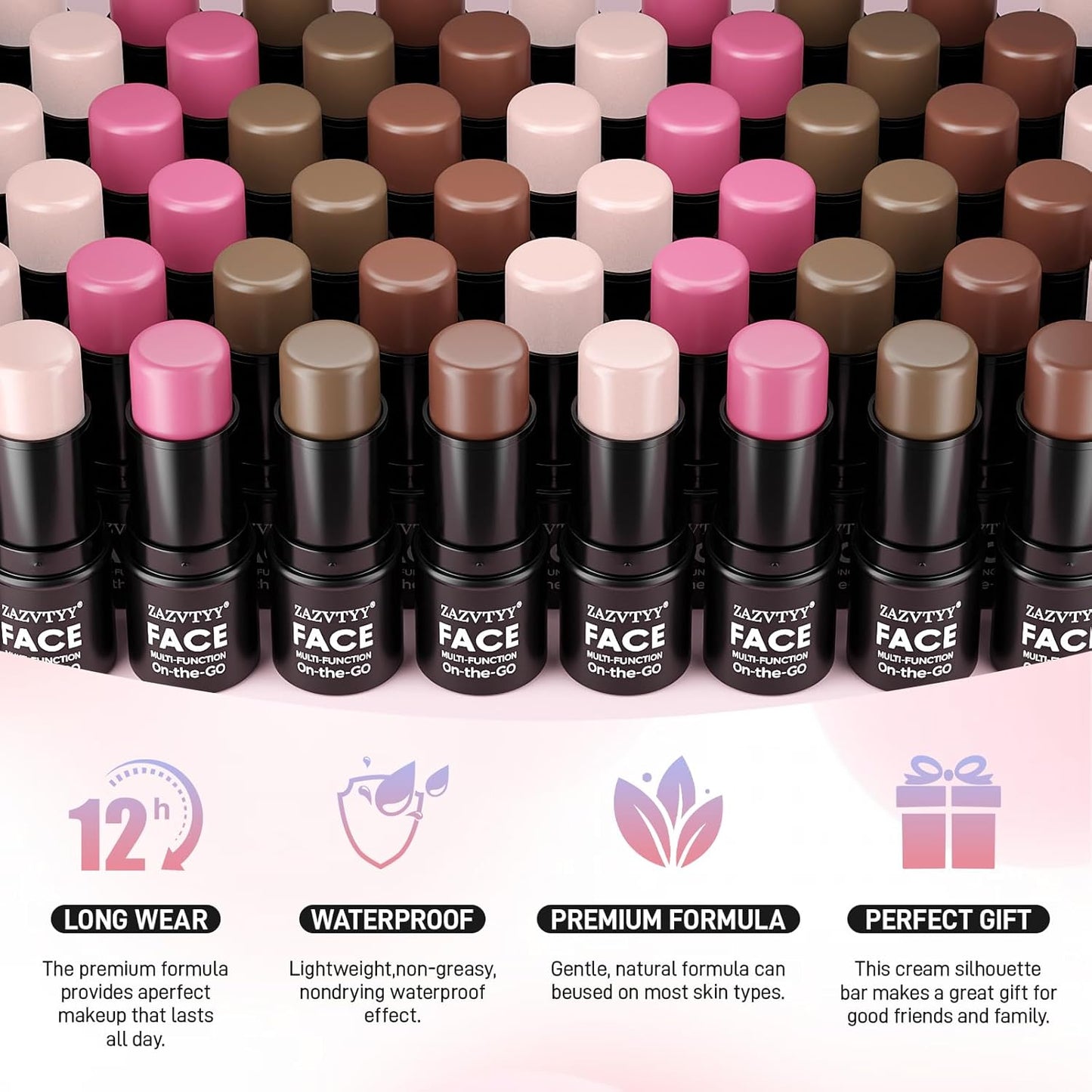 3Pcs Cream Contour Stick Makeup Kit,Shades with Highlighter Stick,Blush Stick and Bronzer Contour Stick for Sculpt the Cheeks,Long Lasting,Waterproof,Matte & Dewy Finish (Fair, 01# 02# 03#)