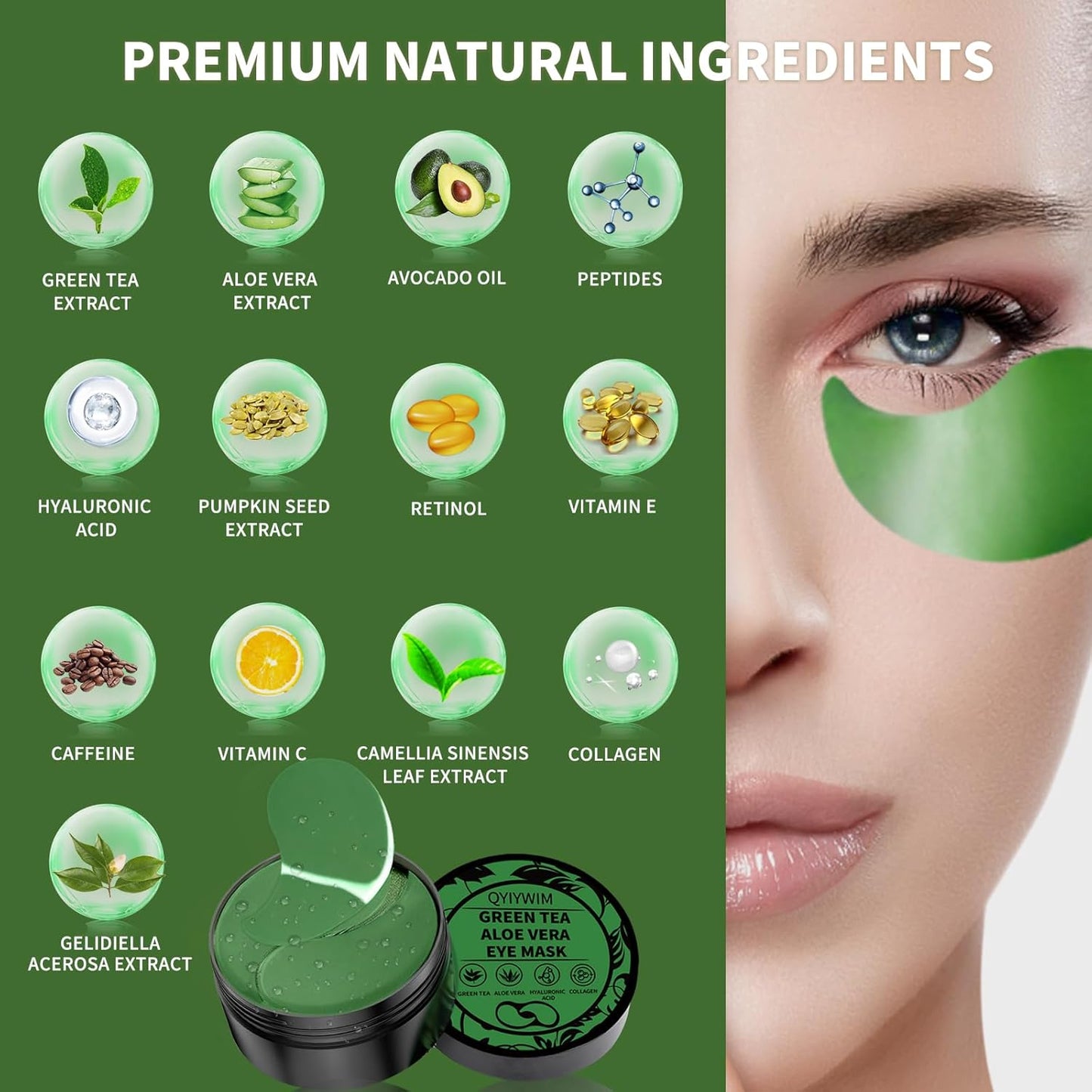 Under Eye Patches 70PCS, Green Tea Eye Patches for Puffy Eyes Treatment, Under Eye Masks for Dark Circles and Puffiness, Non-Irritating Eye Mask Skincare, Eye Gel Pads, Eyes Bags Treatment