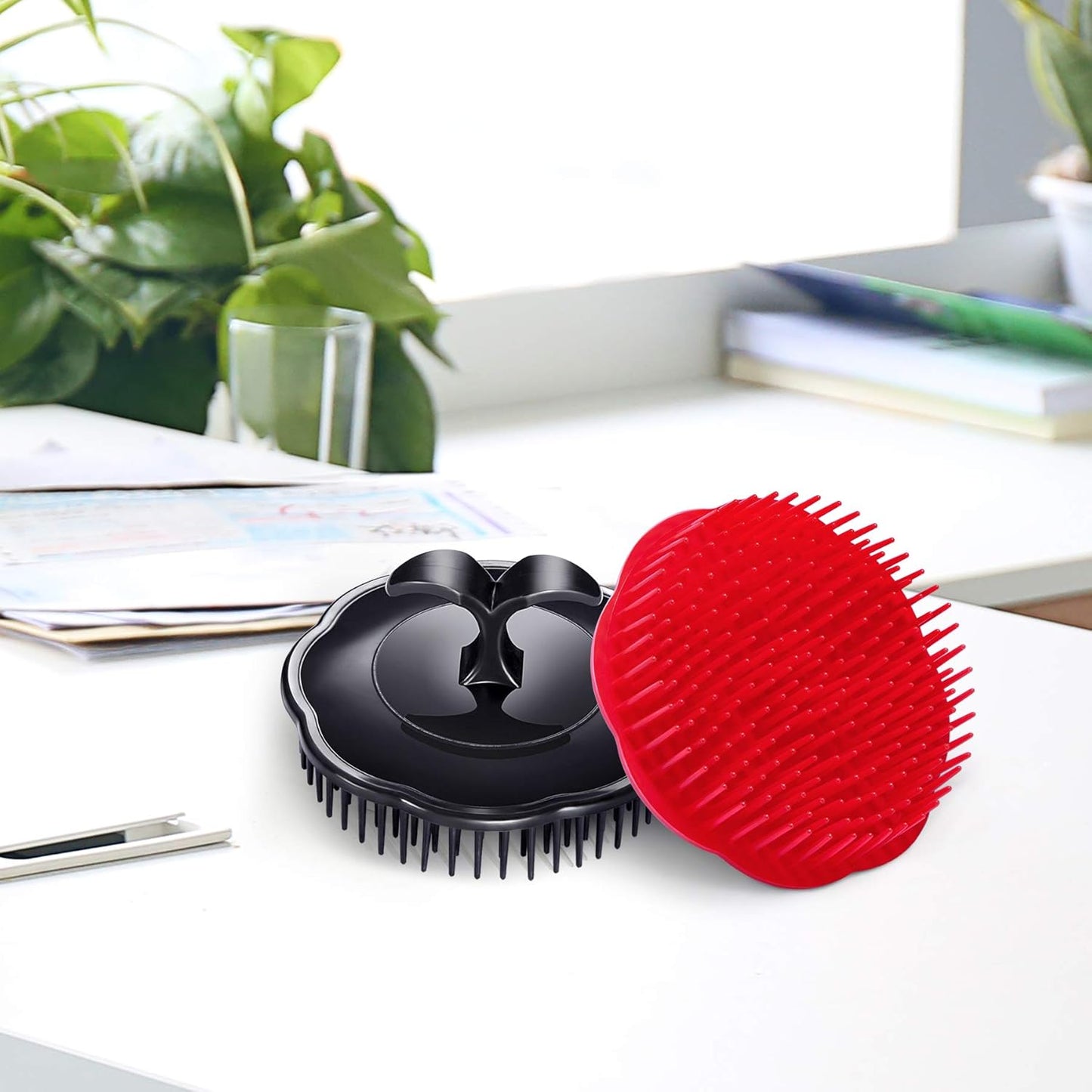 Hair Scalp Brush Dandruff Cleaning Brush Shower Scalp Shampoo Brush Scalp Massager Pack of 4 (Black and red)