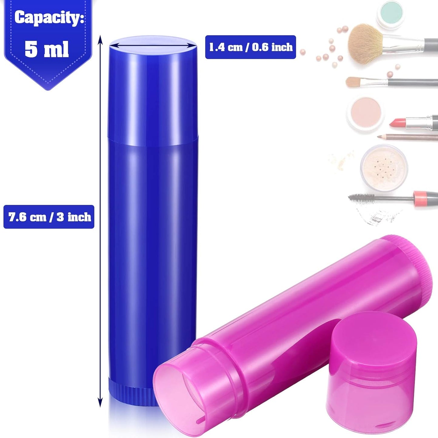 64 Pieces Lip Balm Tubes 5 ml Empty Lip Gloss Balm Containers Refillable Rotatable Plastic Lipstick Tubes DIY Lip Gloss Balm Tube Holder for DIY Cosmetic, 8 Colors