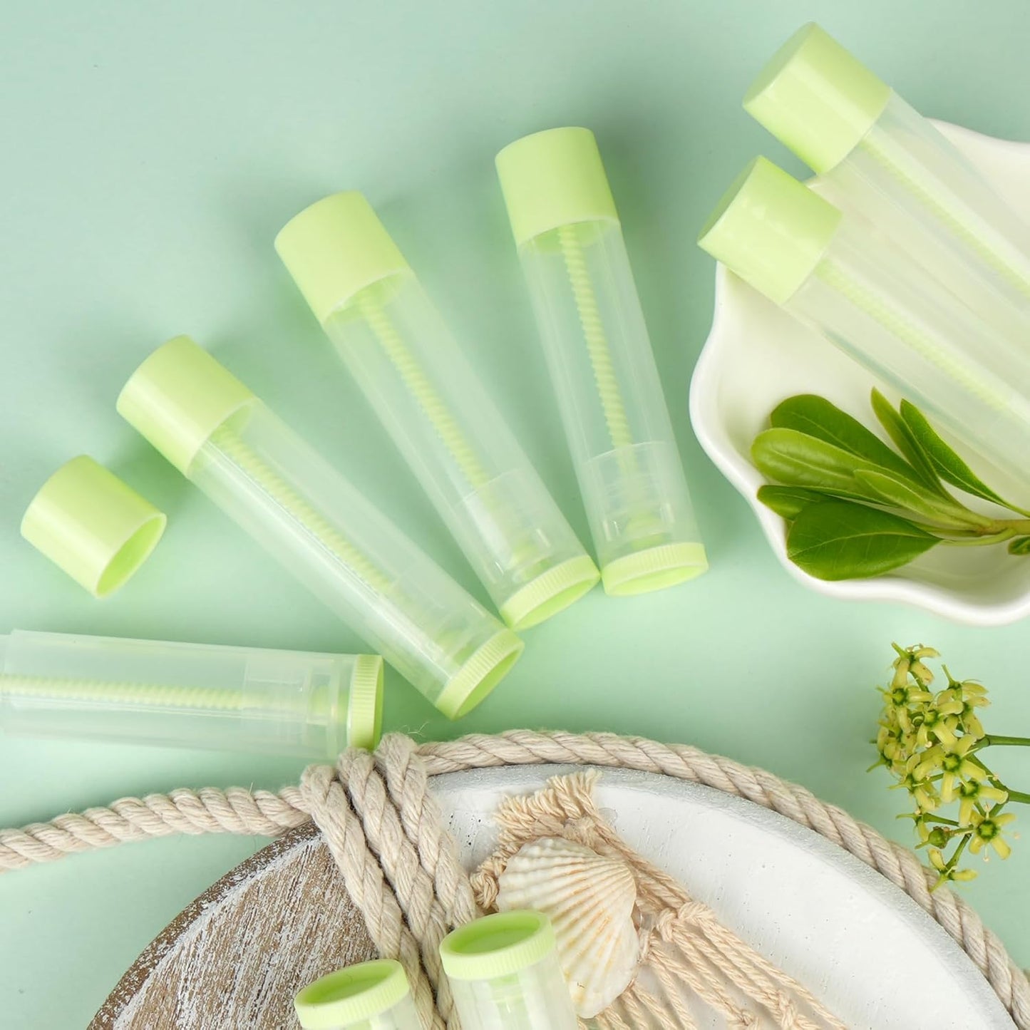 LotFancy Lip Balm Tubes Empty, 60PCS 5.5ml (3/16 Oz), Clear Lip Balm Container Tubes with Green Caps, BPA Free & Leak Free, Refillable