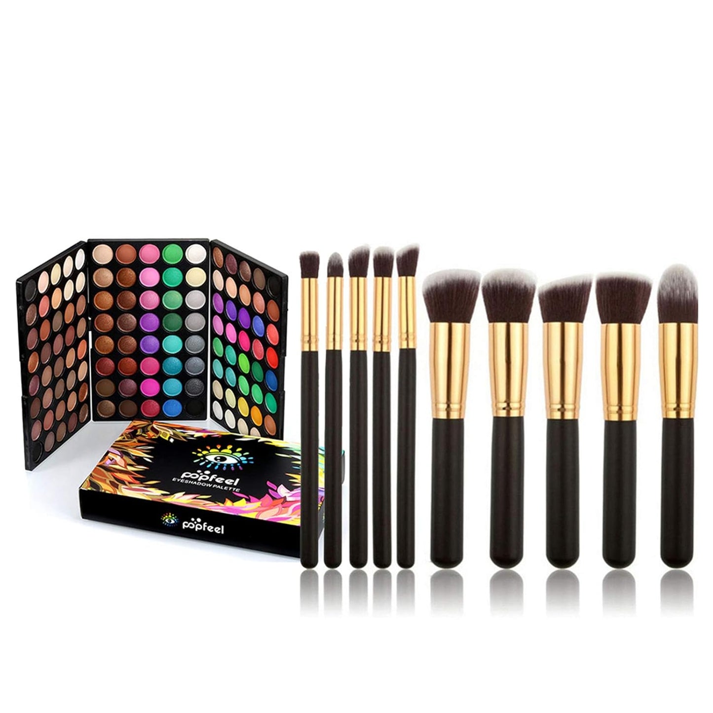 120 Color Eyeshadow Palette Kit with 10 Pcs Foundation Makeup Brush, Professional Daily Use Colorful with Velvety Texture Eyeshadow Palette, Highly Pigmented Waterproof Long Lasting Makeup