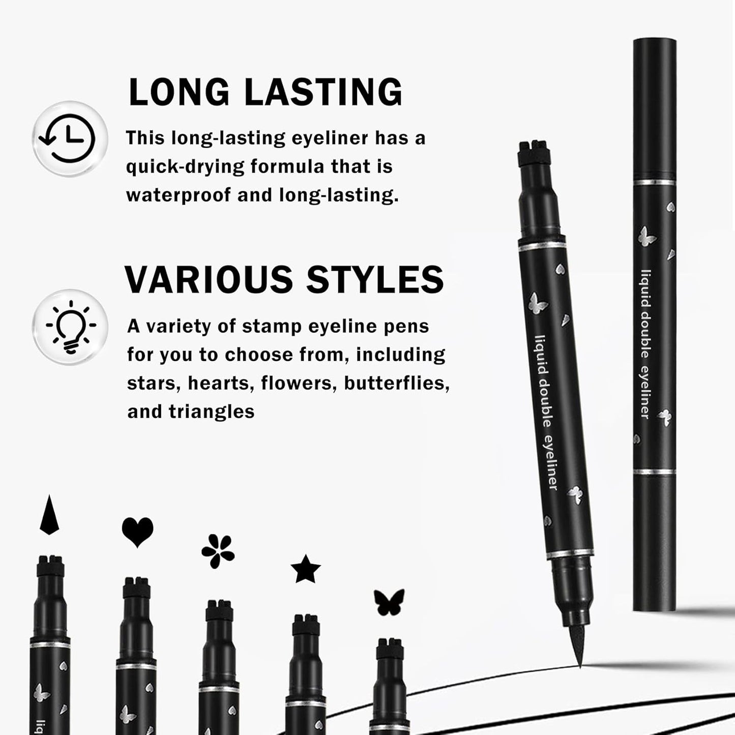 Double-headed Eyeliner Stamp Pencil Black Liquid Winged Eyeliner Stamp Pen Waterproof Smudgeproof Eye Liner Stamp for Eye Makeup(04 Star)
