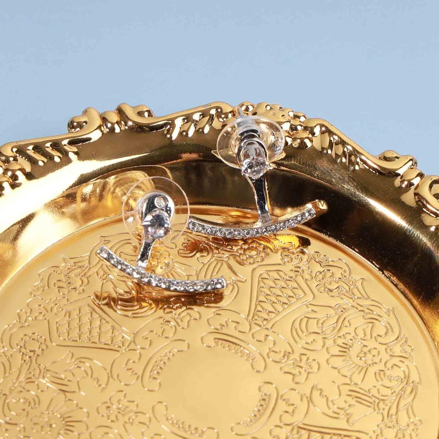 Crystal Bar Ear Climber Earrings Silver Rhinestone Ear Jacket Earrings Boho Bar Ear Crawlers Earrings Minimalist Geometric Moon Earrings Jewelry for Women and Girls