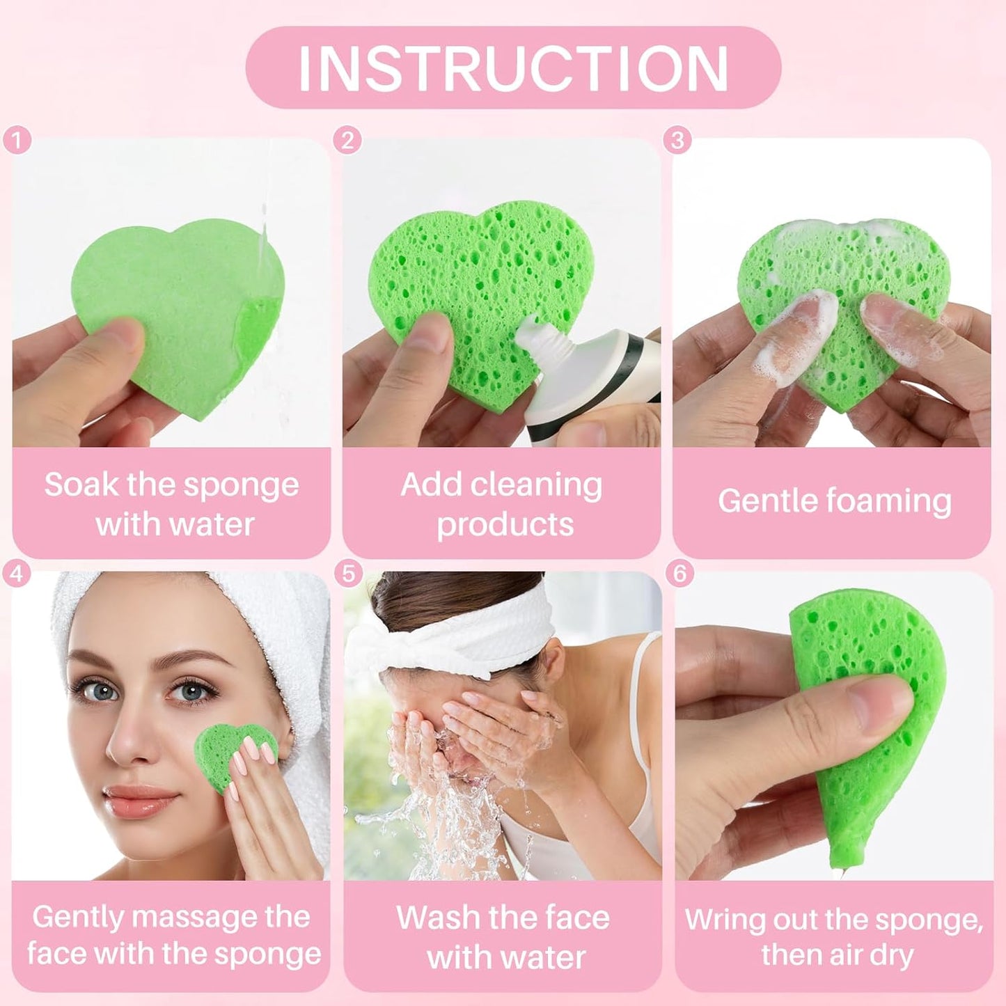 50-Count Heart Shape Compressed Facial Sponges,100% Natural Cellulose Face Sponge Spa Sponges for Removing Dead Skin, Dirt and Makeup((Multicolor)