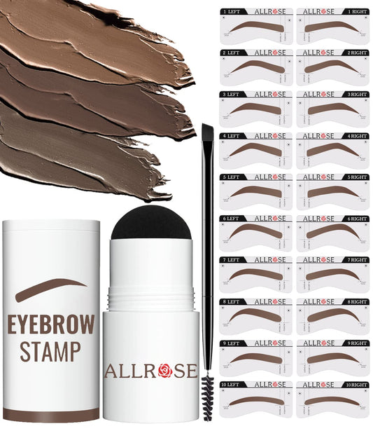 ALLROSE Eyebrow Stamp Stencil Kit - 20 Brow Stencils, Waterproof, Easy to Use, Ash Brown