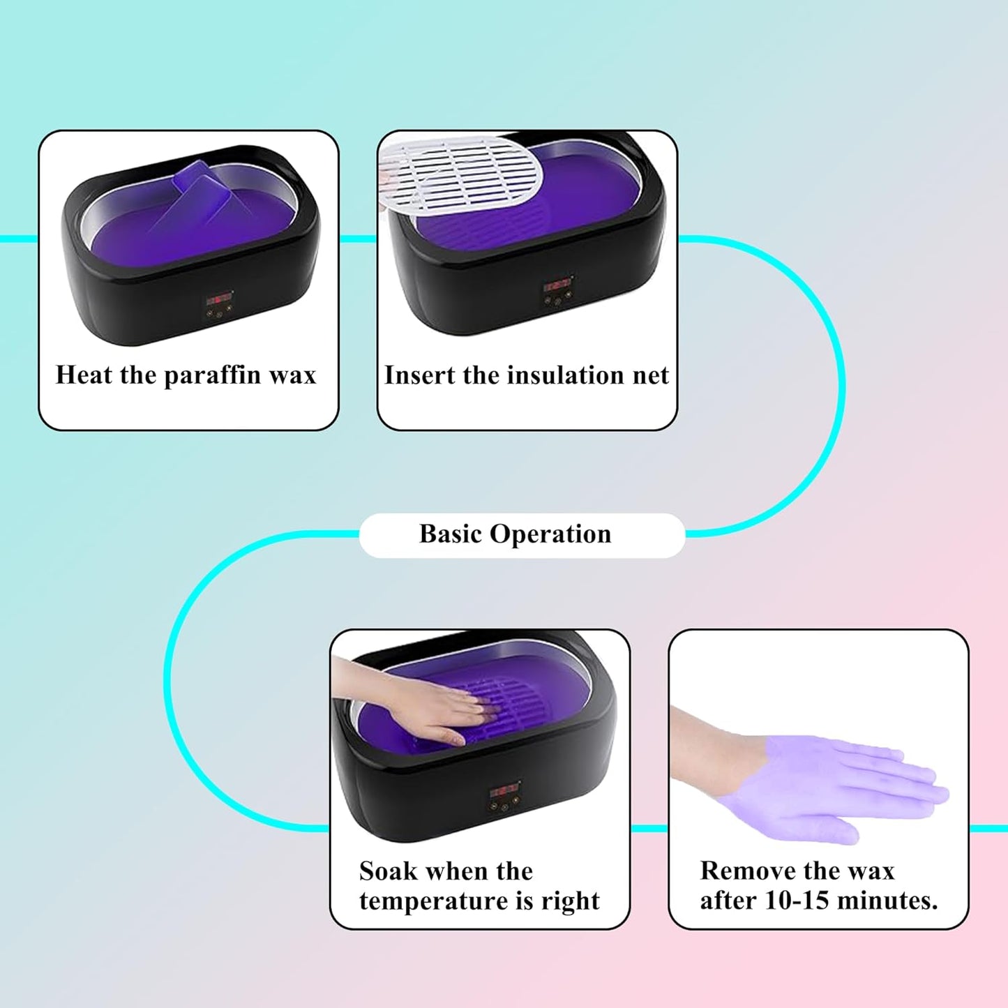 Paraffin Wax warmer for Hand and Feet, Includes 4000ml Wax warmer Machine and 6 packs of Lavender scented Paraffin Wax, Enjoy take care of your hands and feet (black)