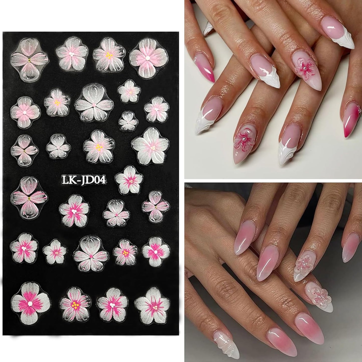 Flowers Nail Stickers 5D Embossed Nail Art 6 Sheets Colorful Nails Decals 3D Self-Adhesive Plumeria Supplies for Women Girls Manicure Nail Decoration Spring Summer Nails Design Sticker