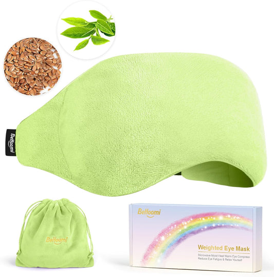 Weighted Eye Mask for Sleeping, Soft Heated Eye Mask, Moist Heat Warm Compress for Eyes, Natural Green Tea& Flaxseeds Microwave Reusable Sleep Mask, Must Haves for Women Spa, Home, Office