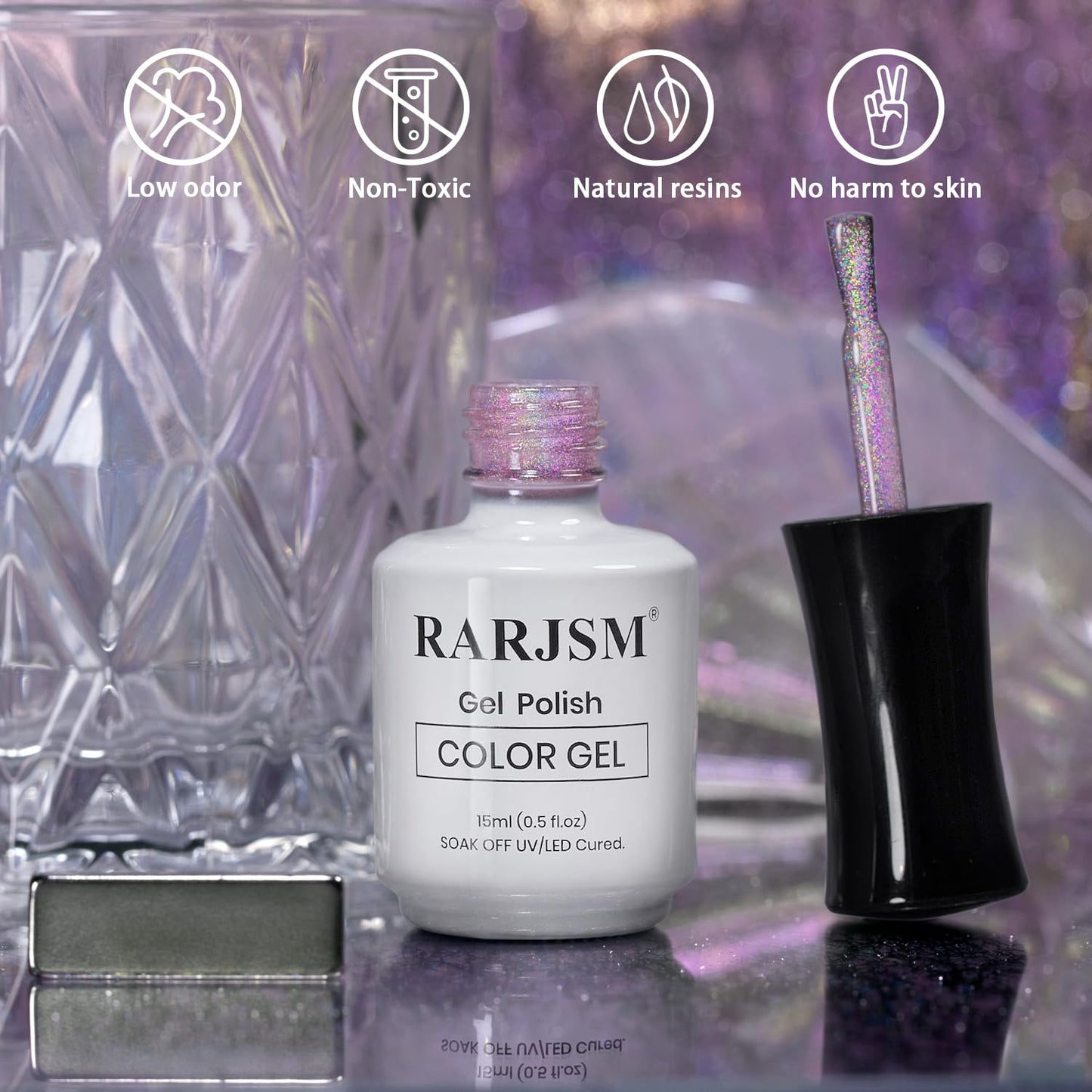 RARJSM Aurora Holographic Cat Eye Gel Nail Polish Purple Pink Laser Rainbow Iridescent Glitter Sparkle Cat Eye Gel Polish with Magnet Stick Soak off UV LED Curing Requires Home Salon Diy Nail Art