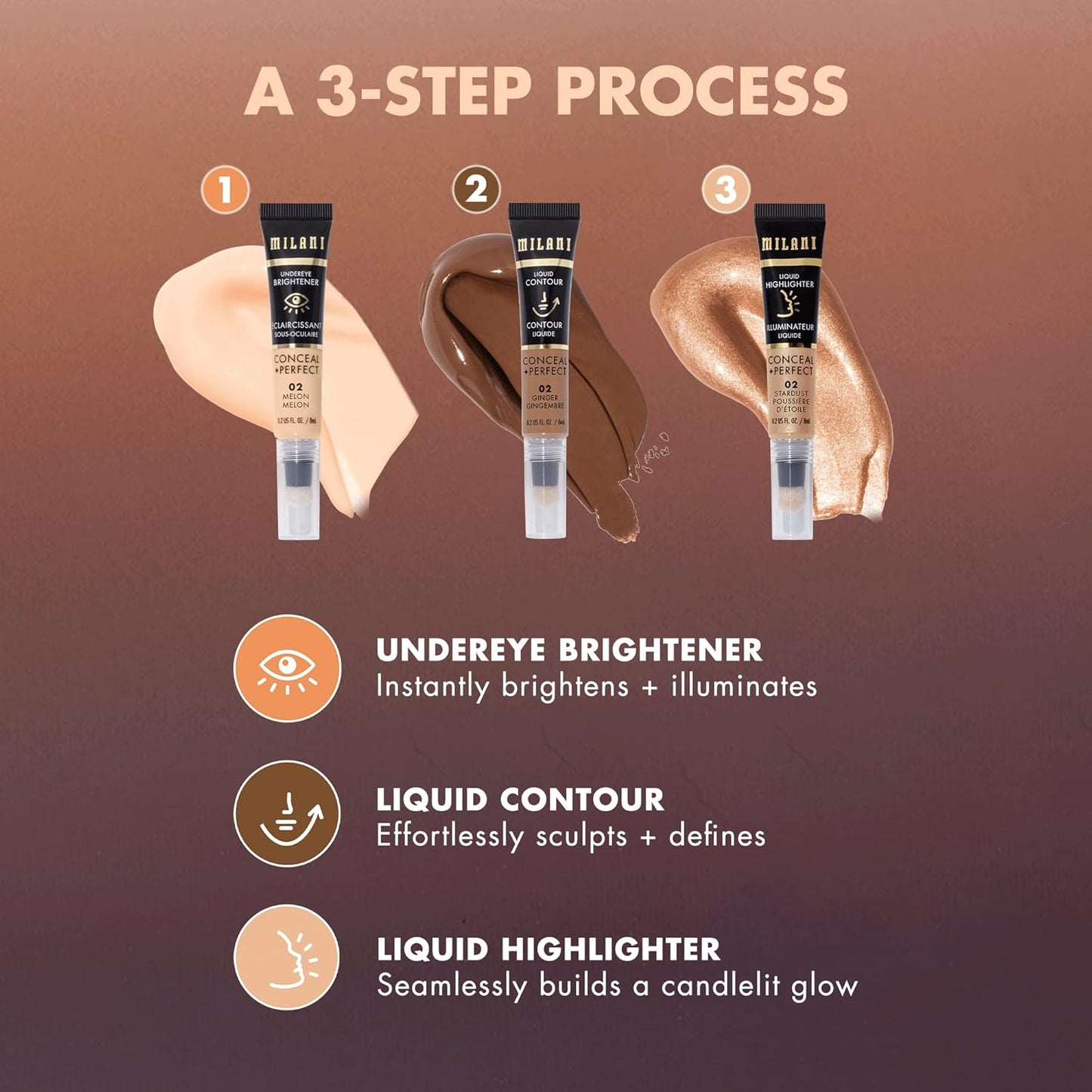 Milani Conceal + Perfect Undereye Brightener for Treating Dark Circles, Face Lift Collection - Pumpkin