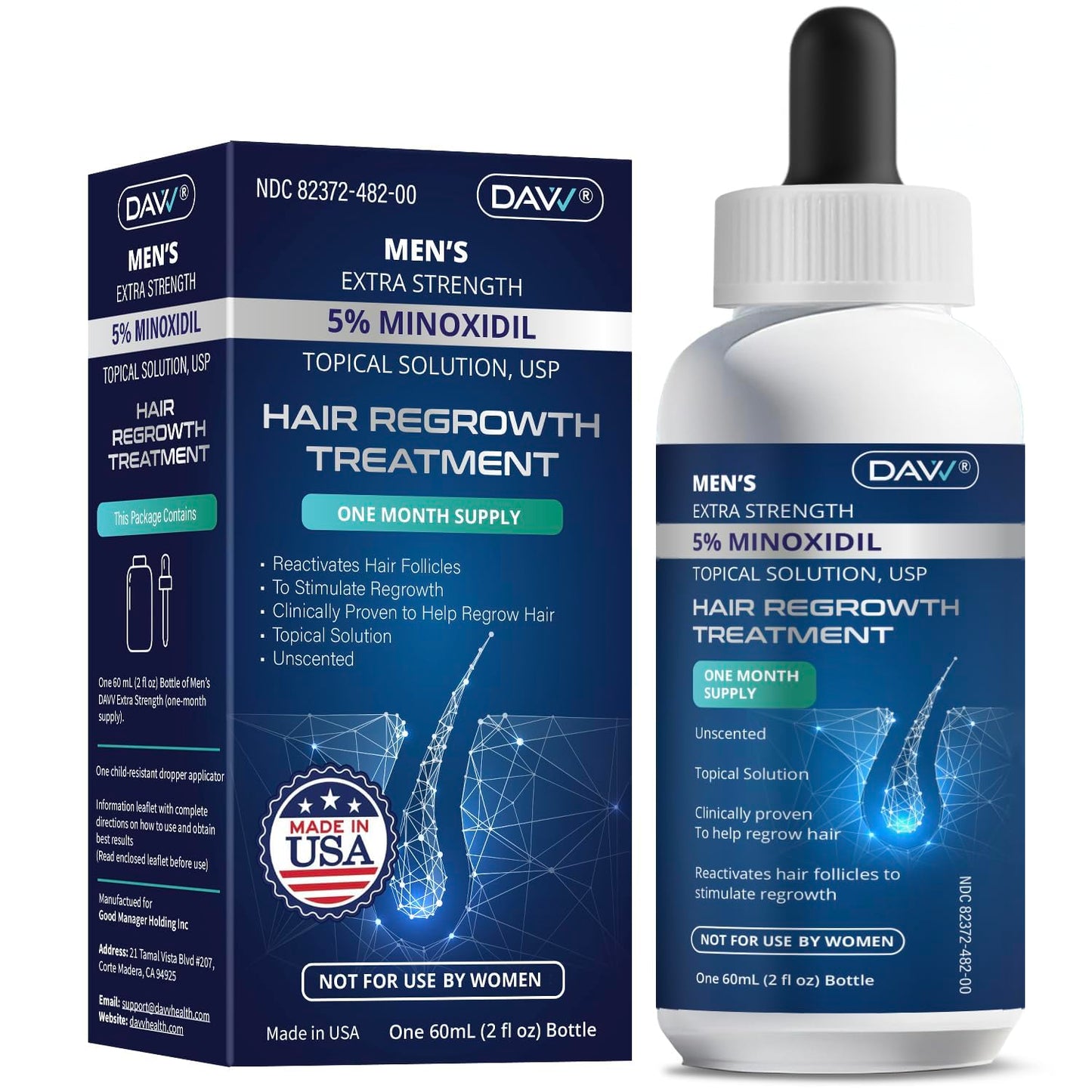 Minoxidil for Men Hair Growth Serum: Minoxidil 5 Percent - Hair Regrowth for Men - Minoxidil for Beard Growth - Hair Loss Treatments - Minoxidil 5% - Faster Thicker Stronger Hair Growth - 60ml