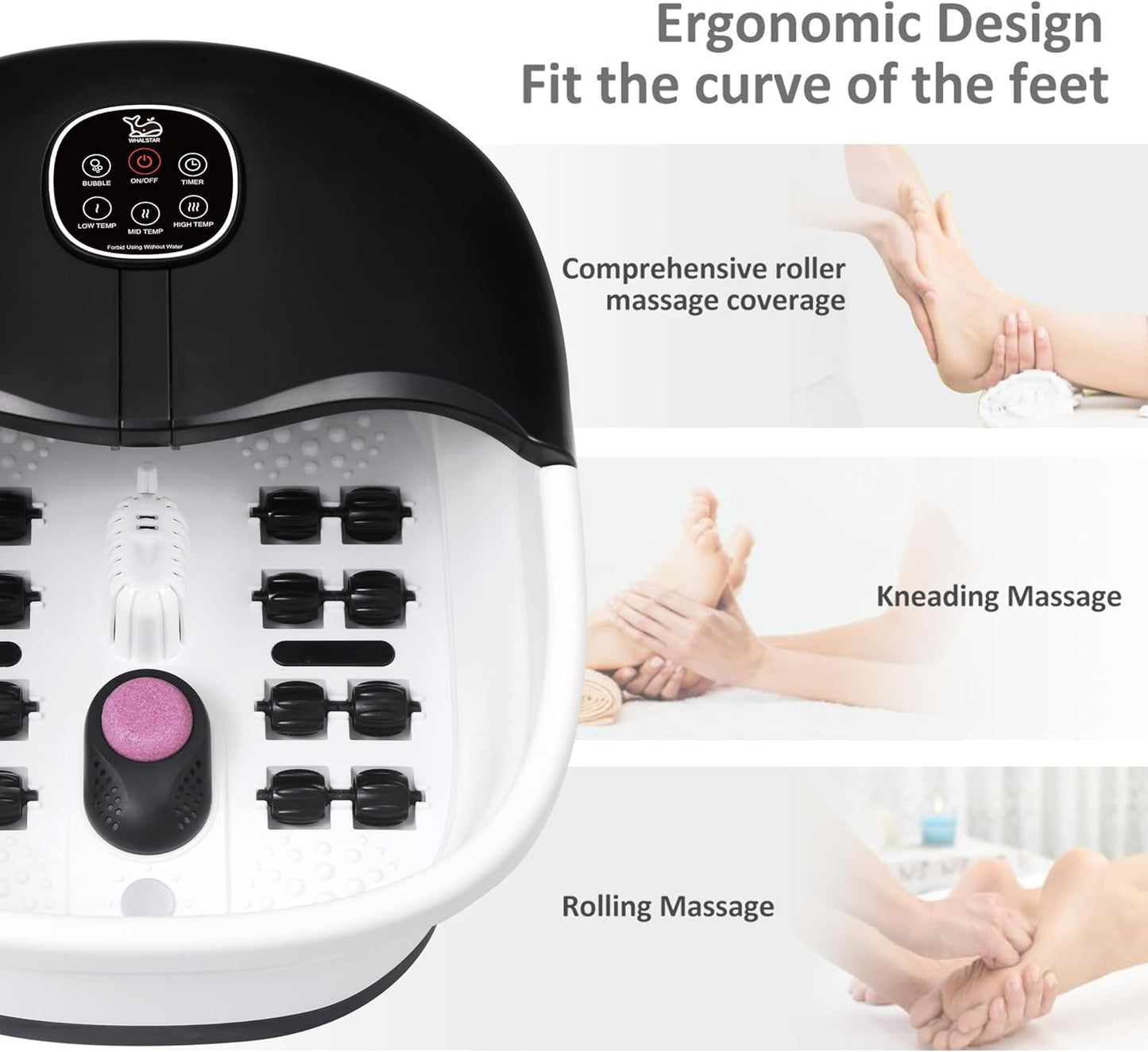 Foot Spa Bath Massager with Heat Bubbles and Vibration Massage and Jets, 16oz Tea Tree Oil Foot Soak Epsom Salt, WHALSTAR Collapsible Foot Bath Bucket With Infrared Fighting Infections & Remote