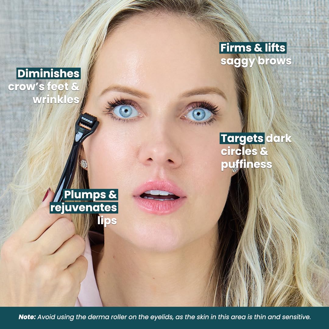 Gin Amber Beauty Mini Derma roller (0.25mm) - 48 Real Individual Needles, Microdermabrasion Device for Skin Care, Serum Absorption with Microneedling, Tool, Hygienic Case (Black Mini 0.25mm)