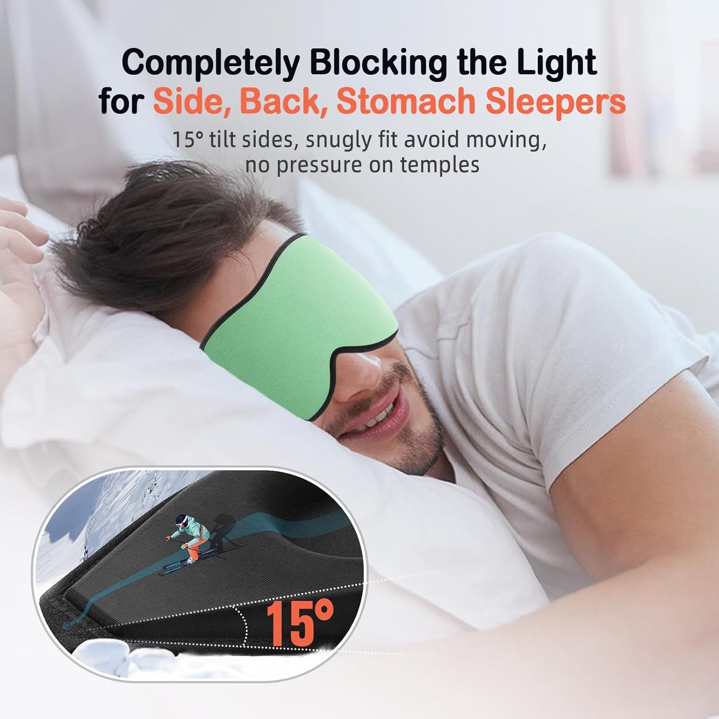 LitBear Sleep Mask for Side Sleeper Women Men, Eye Mask for Sleeping Light Blocking, 3D Contoured Cup Sleeping Mask, Soft Breathable Sleep Eye Mask with Adjustable Strap for Flight, Mint Green