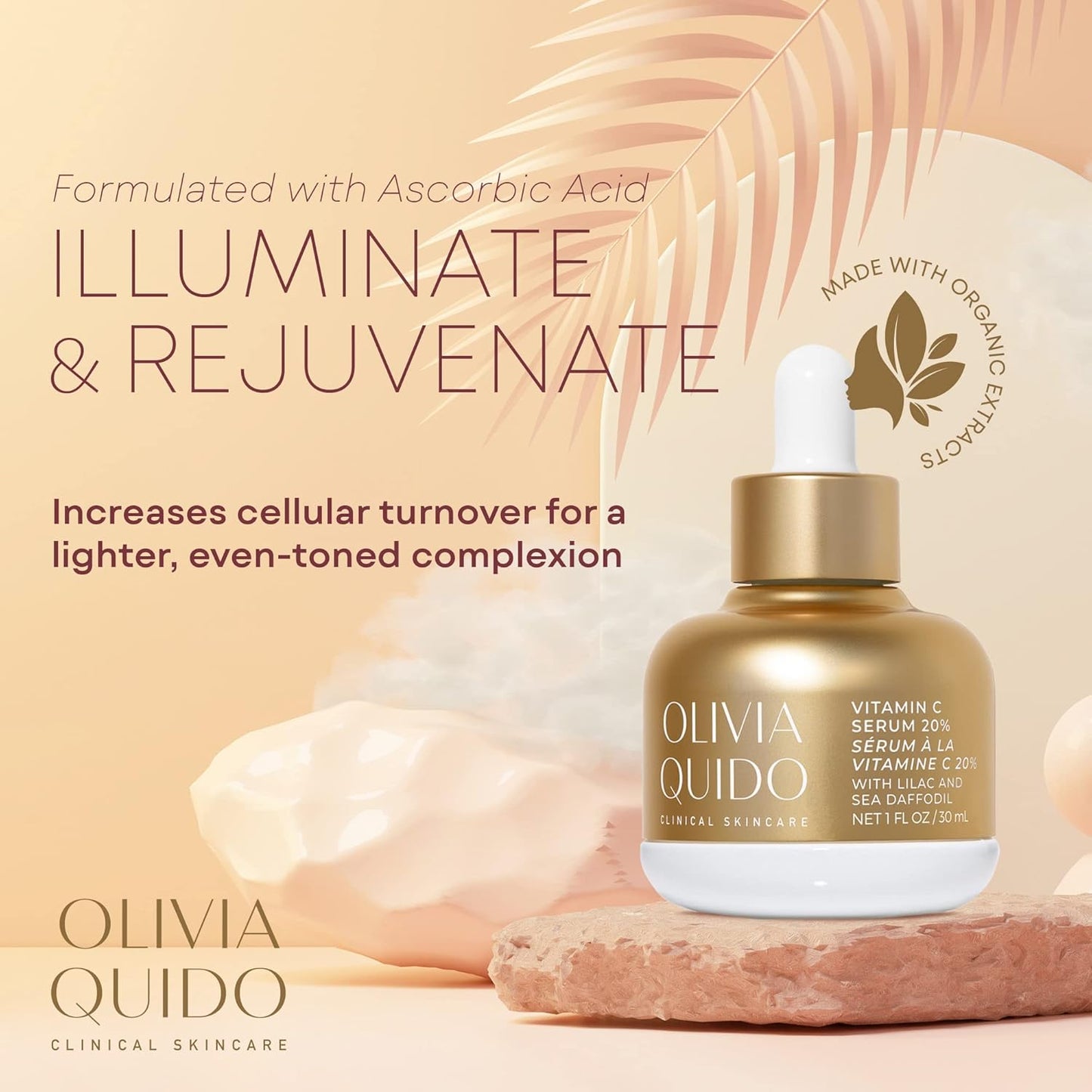 OLIVIA QUIDO Skincare Vitamin C Serum 20% with Lilac & Sea Daffodil 3.6oz | Hydrating, Skin-Brightening, & Anti-Aging | Vitamin C & Hyaluronic Acid Serum for the Face with Natural Botanicals