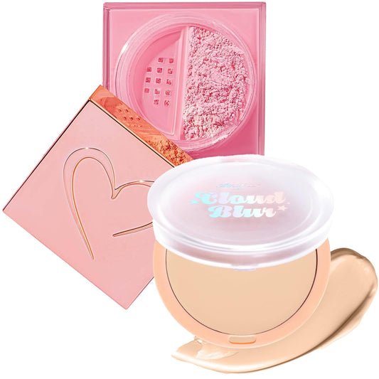 Beauty Bundle Beauty Creations Pink Cloud Pink Loose Setting Powder & Amorus Cloud Blur Matte Balm Foundation, Minimizes Pores, Matte Finish 14HR Shine Control (Soft Fair)