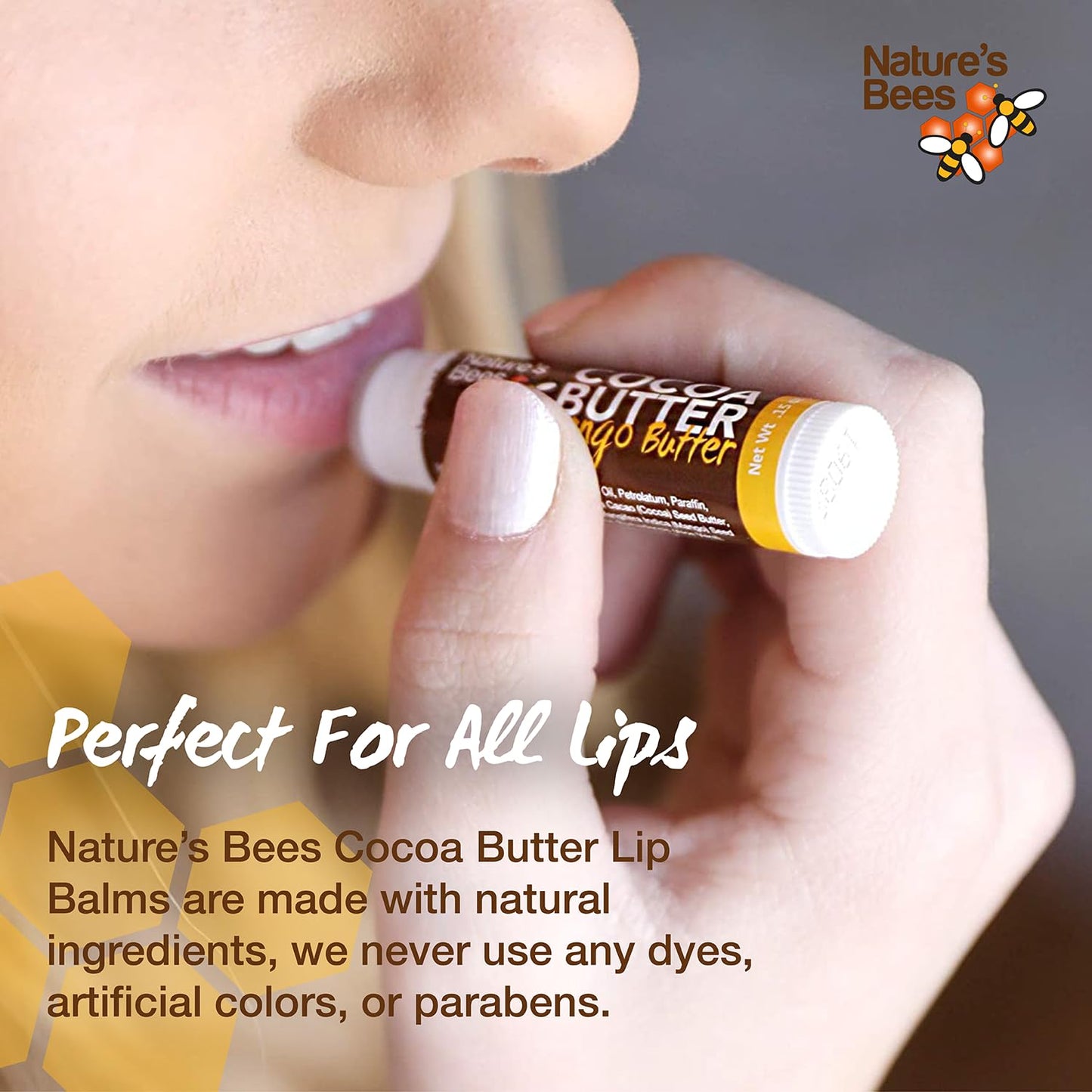 Nature's Bees Cocoa Butter Lip Balm, Lip Care for Dry Lips, Made with Coconut Oil, Beeswax, Vitamin E, Aloe, and Shea Butter, 0.15 oz Each, 3 Flavors Coconut, Cherry, and Mint, 24 Pack