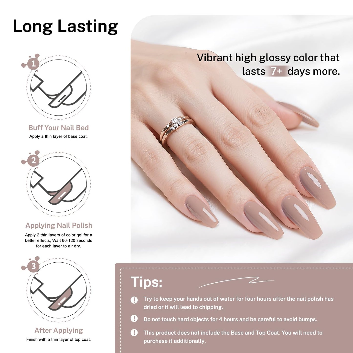 16.5ml Light Brown Nail Polish Large Volume Quick Dry Nail Polish, Long Lasting Shine, Fingernail Toenail Nail Art DIY Home Travel Nail Art Gift