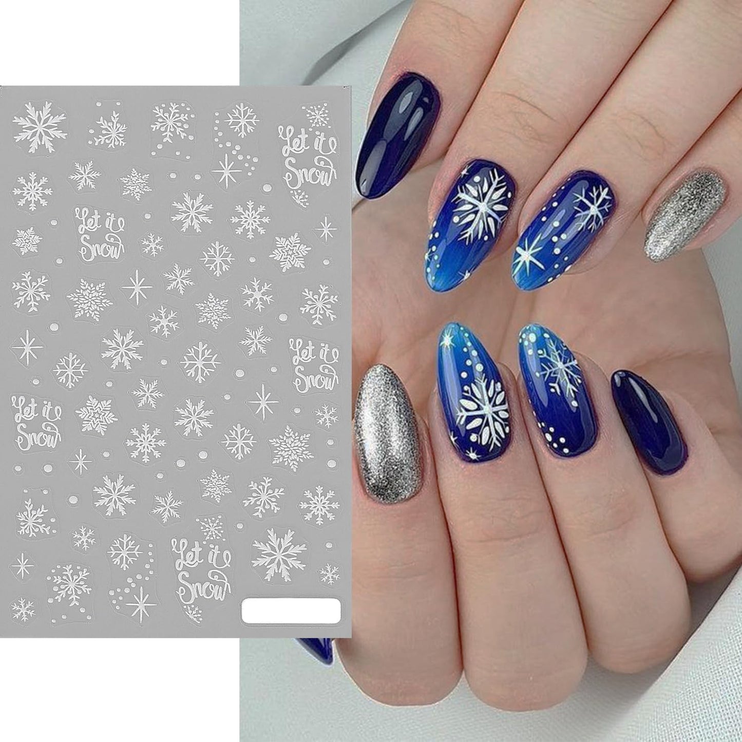 HNUIX Nail Stickers - 5D Snowflake, Self Adhesive Nail Decals, Multi Pattern, 4 Sheets, for Nail Art