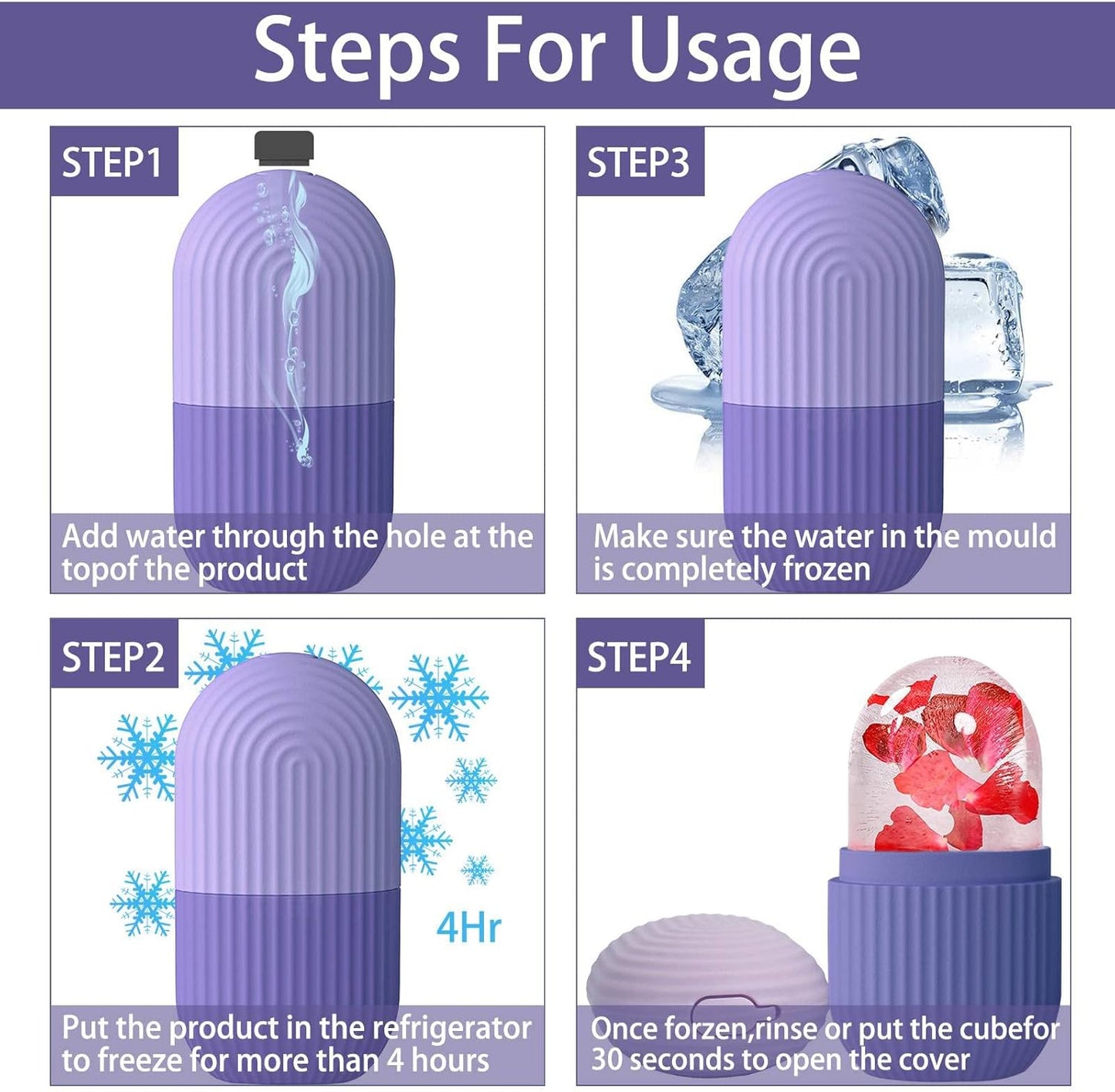 KOGITI Ice Mold for Face & Eye, Beauty Facial Roller, Puffiness Relief Massage Skin Care Tool, Ice Cube Holder (Purple)