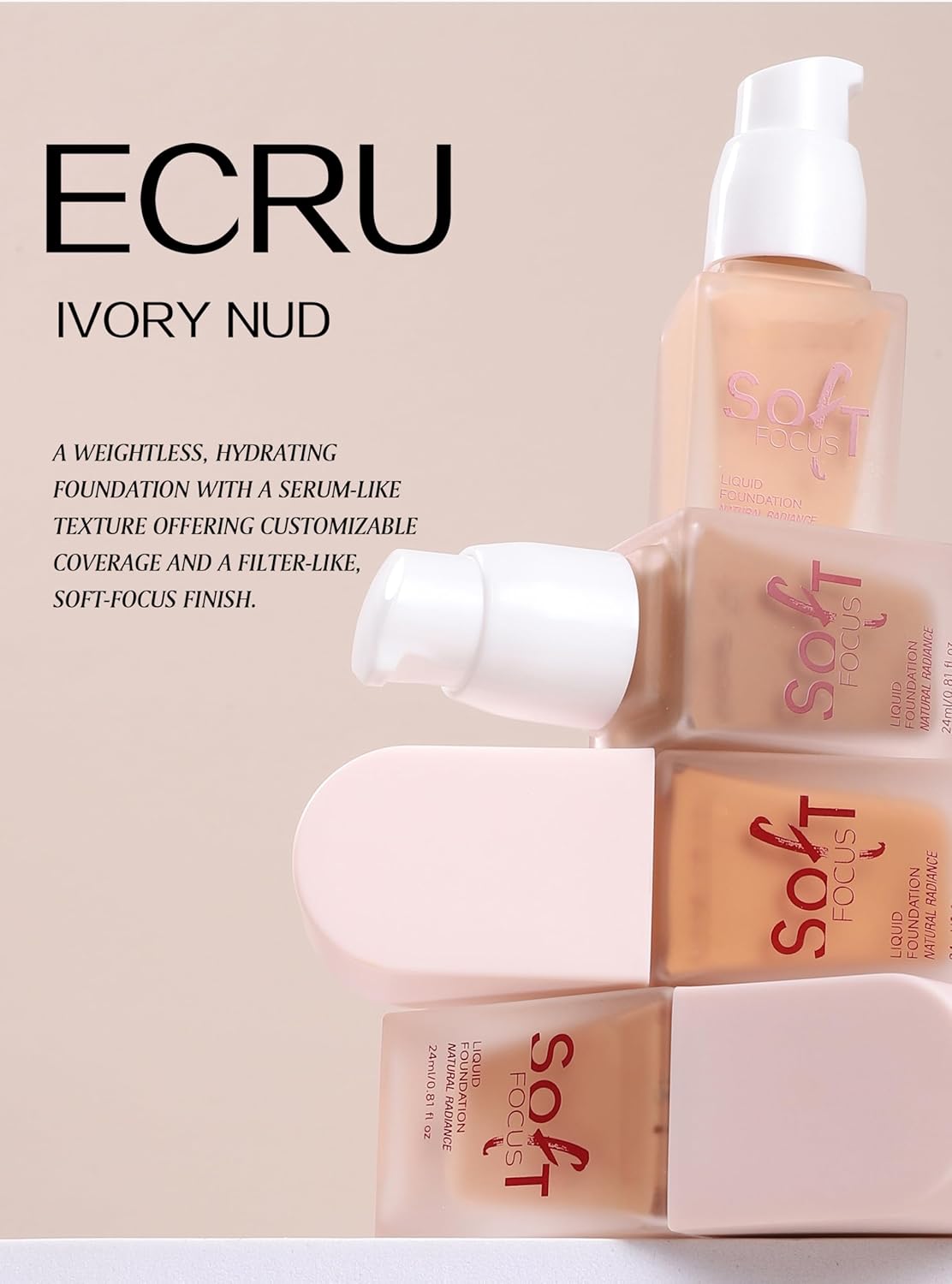 Soft Focus Liquid Concealer Foundation, Moisturizing High Coverage Liquid Foundation, Waterproof Long Lasting 24 HR Oil Control Foundation, Matte Lightweight Liquid Concealer for Women, 01