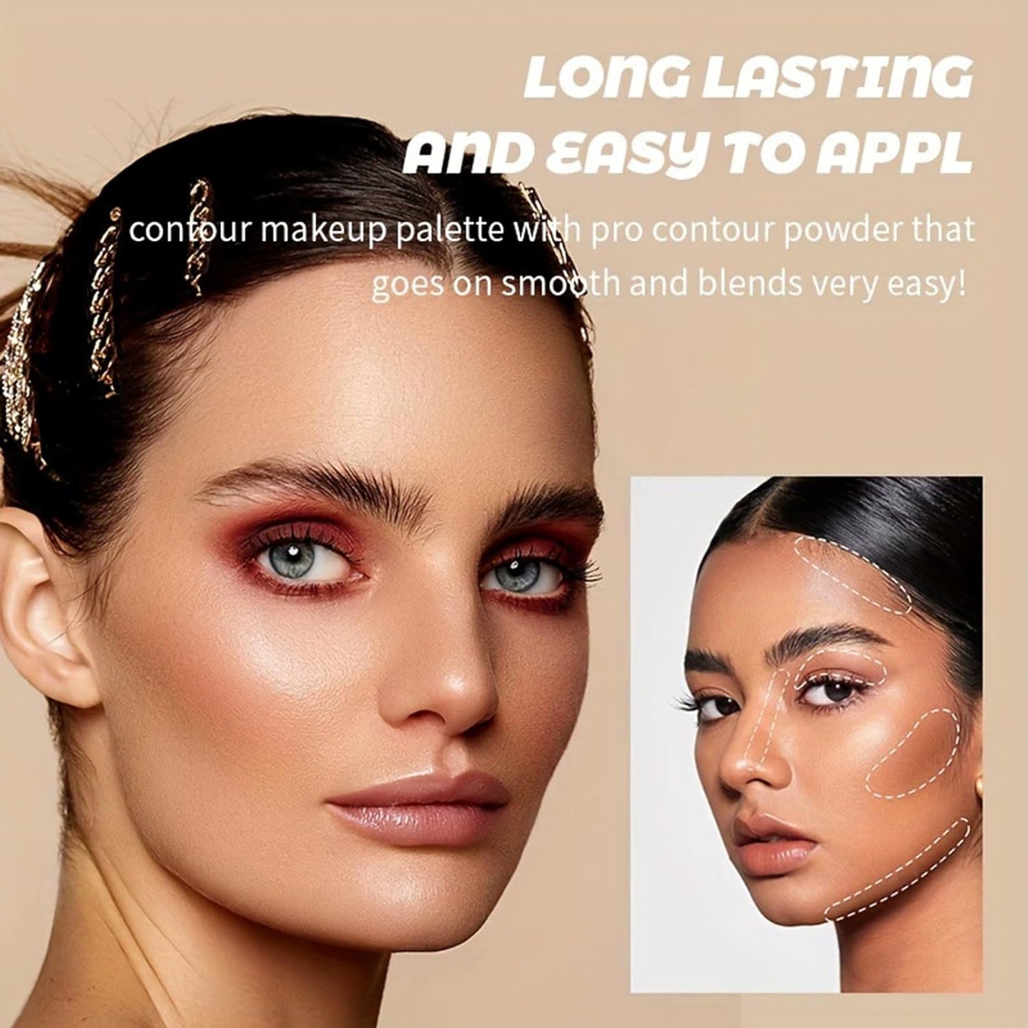 4 Colors Contour Palette, Face Contouring Highlighters Bronzer Powder Makeup Kit, Natural Contouring Makeup Kit for Beginner, All in one Makeup Contour Palettes (02, 1.02)