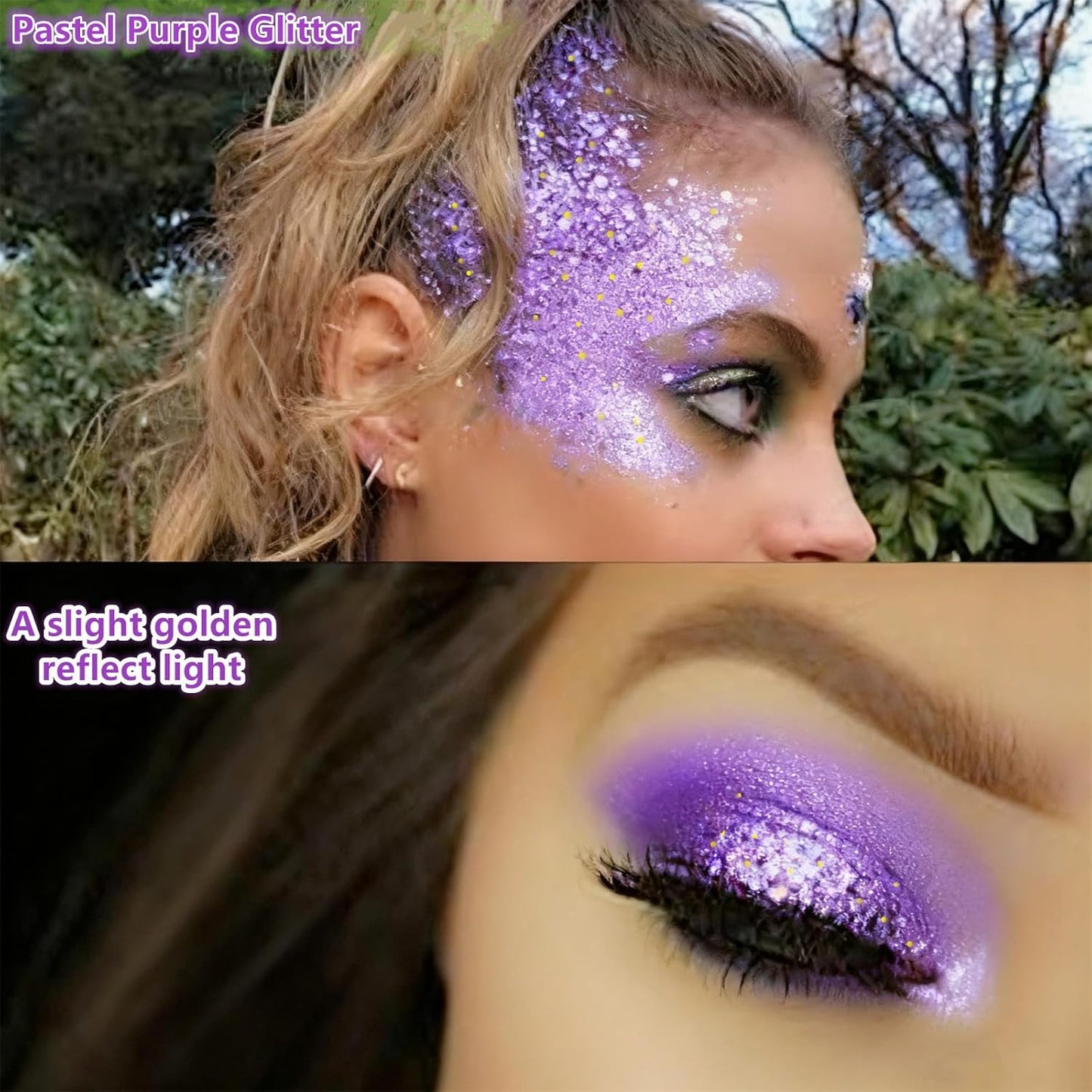Go Ho Pastel Purple Face Body Glitter,Sparkly Face Glitter Makeup,Light Purple Face Paint Holographic Chunky Sequins Glitters for Eye Lip Hair Nails,Festival Rave Accessories