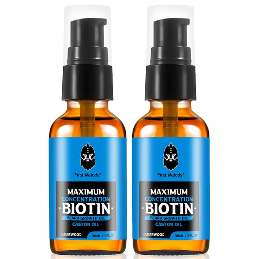 Beard Oil,Maximun Thickening Biotin, with Castor Oil and Argan & Jojoba Oils, Promotes Beard Growth, Styles, Strengthens & Softens Beards & Mustaches,1 Ounce*2（2 Pack）