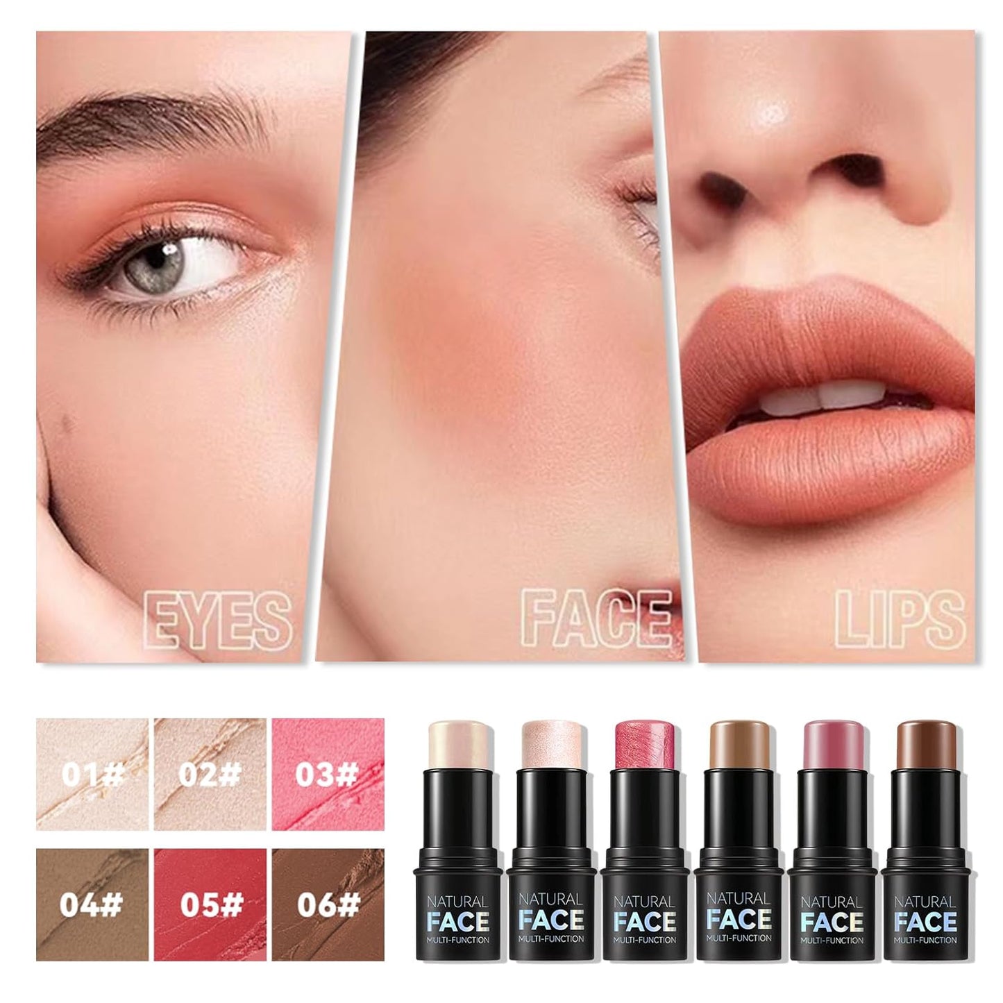 3Pcs Cream Contour Stick Makeup Kit,Create Face Contour,Highlighter Stick,Blush stick for Sculpt the Cheeks,Bronzer Contour Sticks,Waterproof Long-lasting Contour set,Non-greasy（01#,03#,04#）